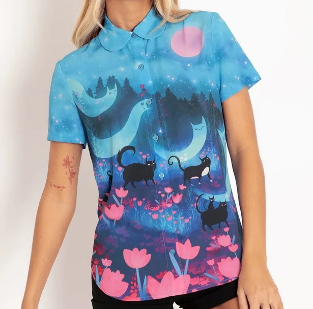 New Blackmilk Kitty Parade Button Up Shirt thumbnail