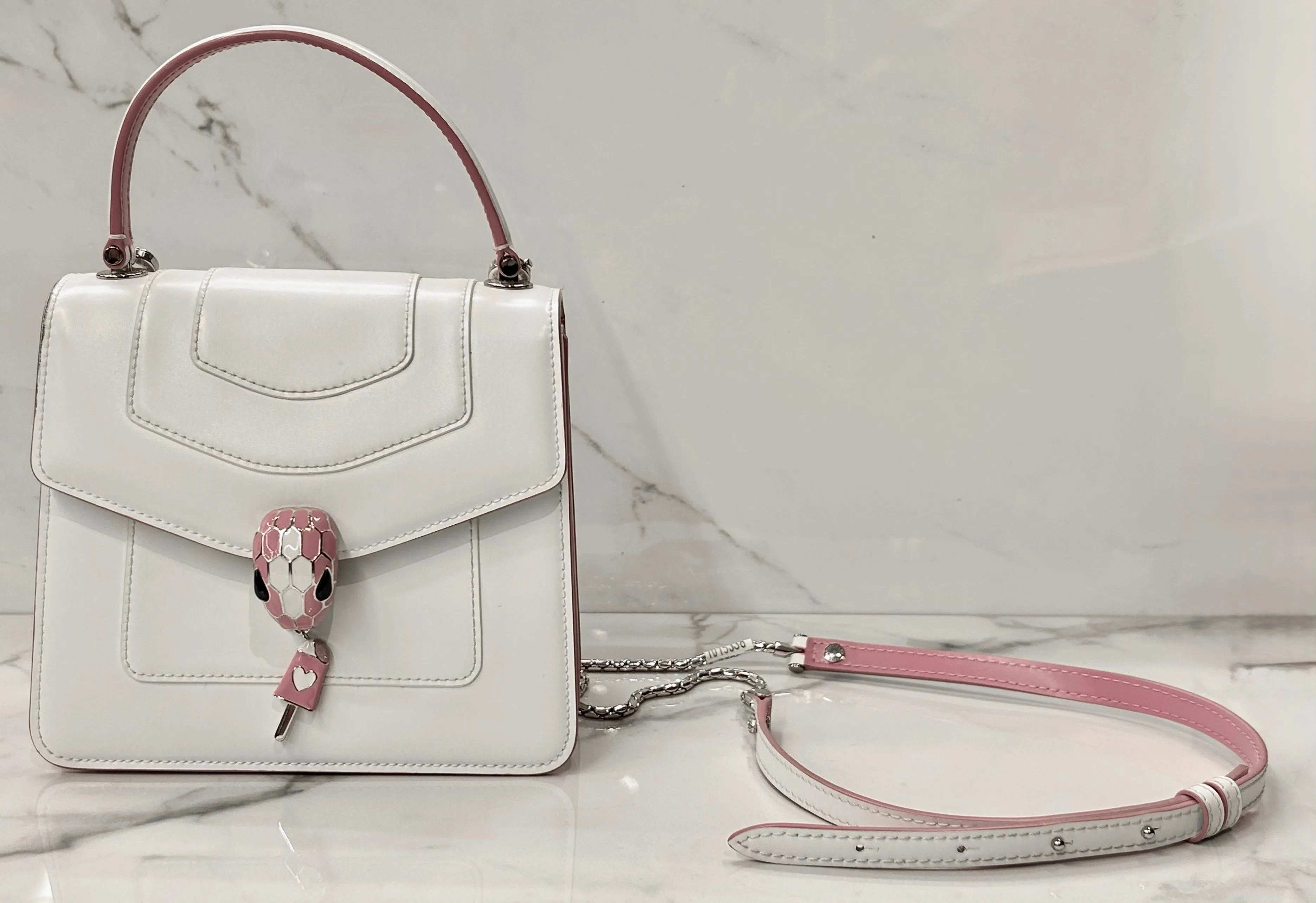 BVLGARI Calfskin Serpenti Forever Top Handle White Pink thumbnail