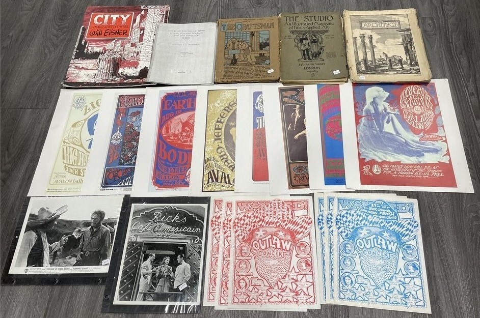 RARE Vintage Band Posters & Antique Artist Books  Lot Collection