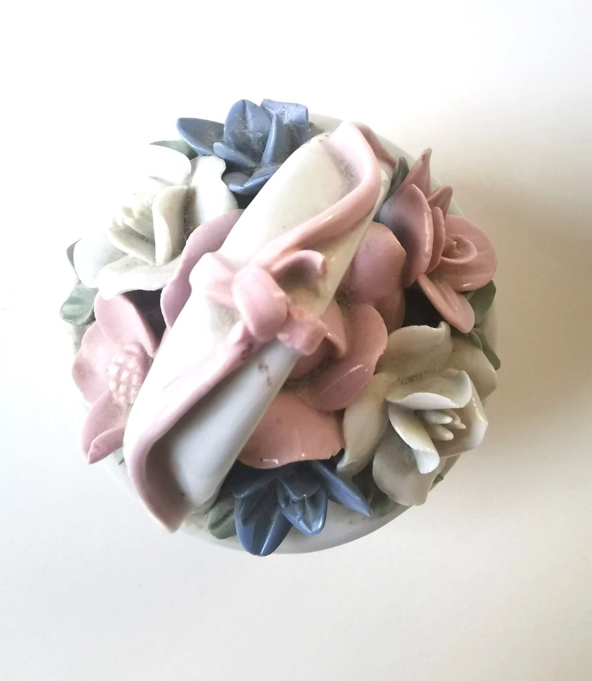 Small Vintage Porcelain Flower Basket Pink Blue White Flowers image indicator(6)