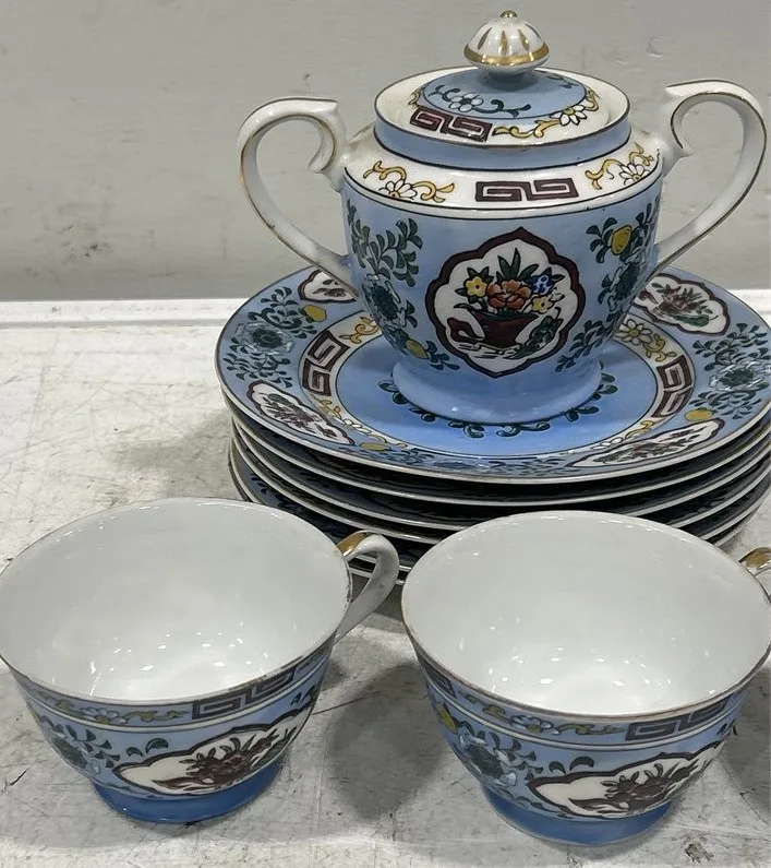 Antique Porcelain 24 Piece Tea Set Hand-Painted Floral 1920s–30s image indicator(7)