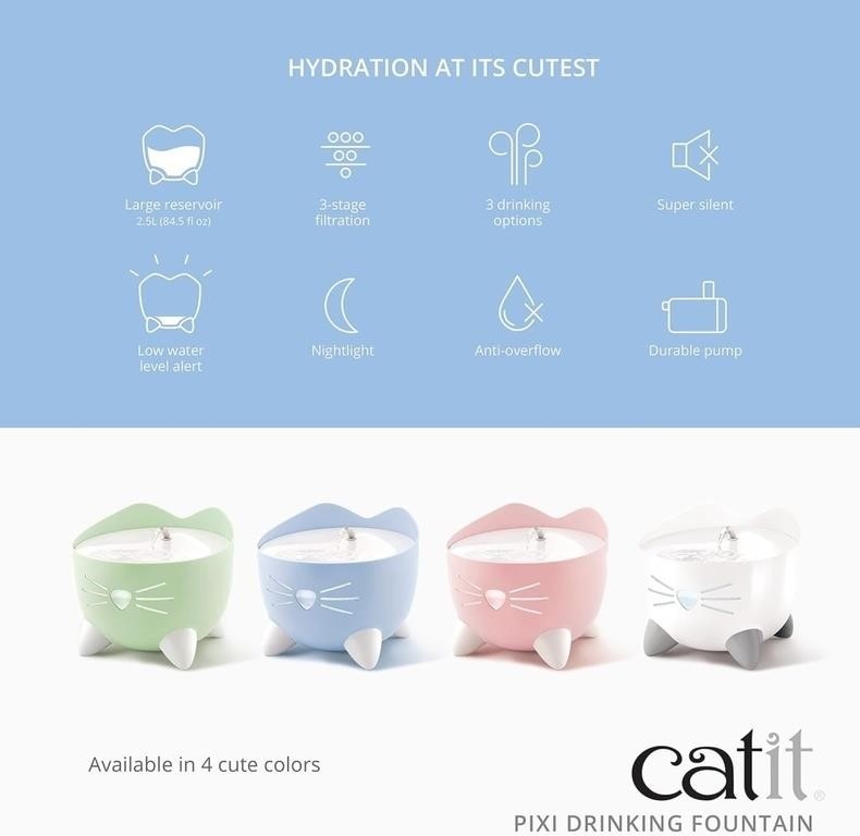 Catit PIXI Cat Water Fountain, 2.5 L, White, Moder - photo 4