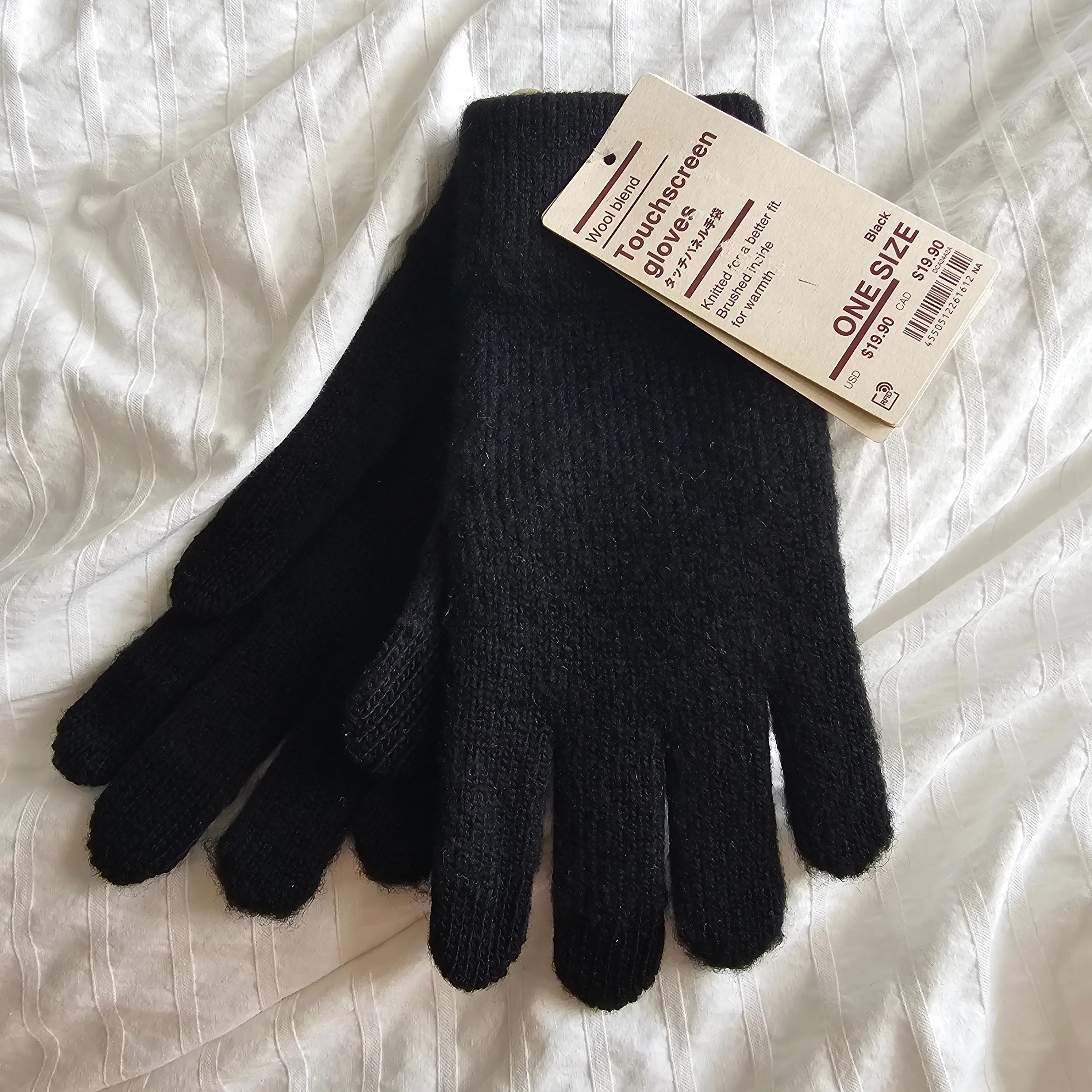 NWT Muji Brushed Wool Blend Touchscreen Gloves - Black - OS thumbnail