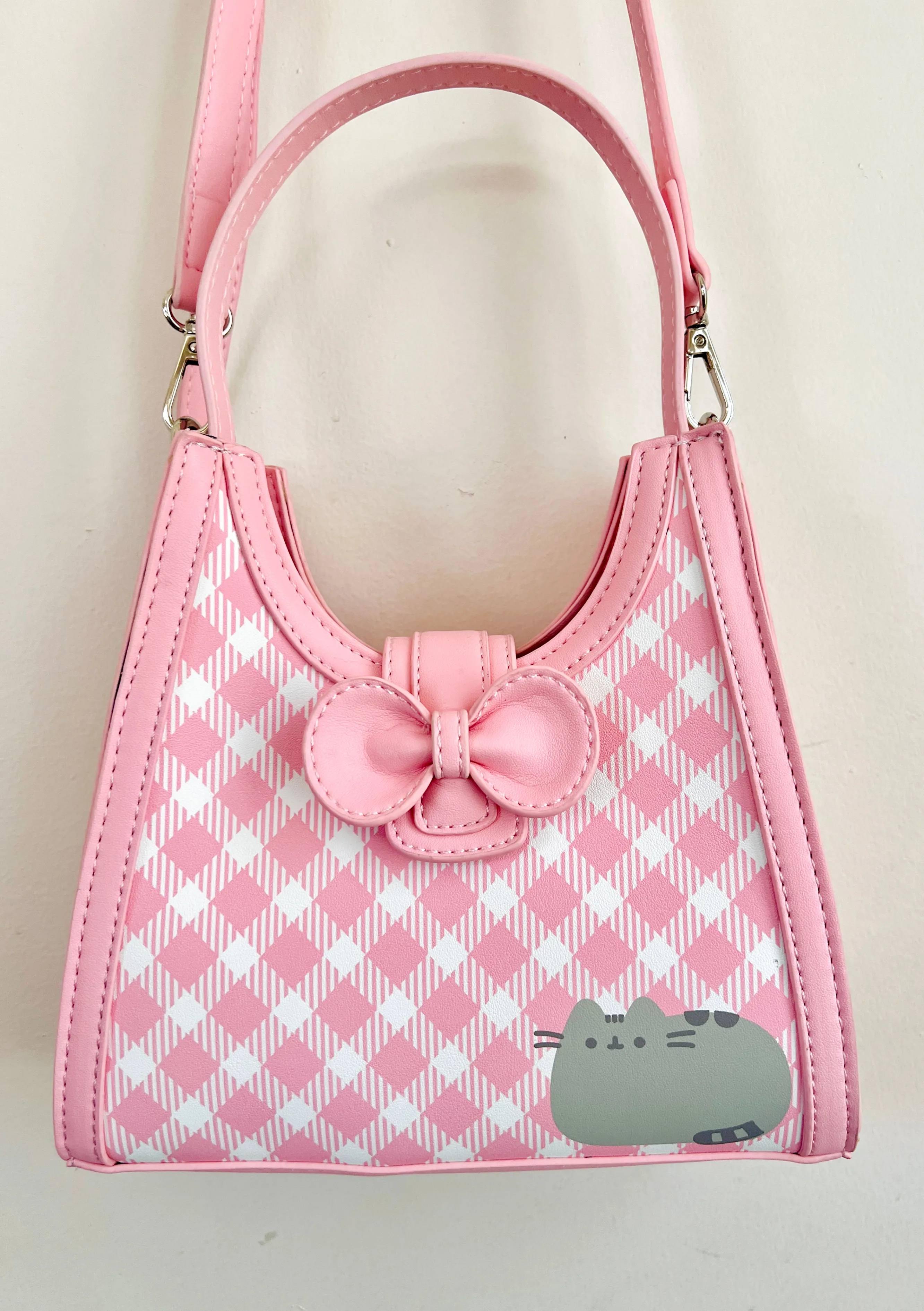 New Pusheen the Cat Pink Plaid Gingham Shoulder Bag Purse thumbnail
