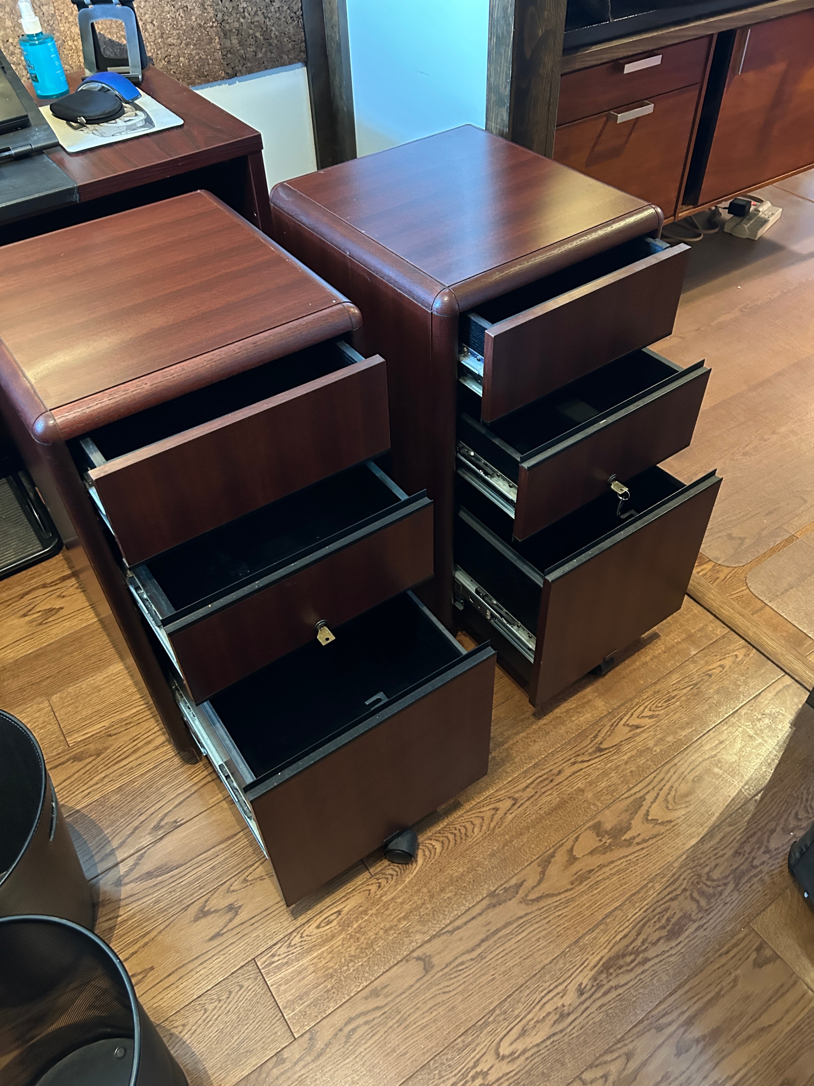 Wood Filing cabinets on wheels with keys - (2) Pair