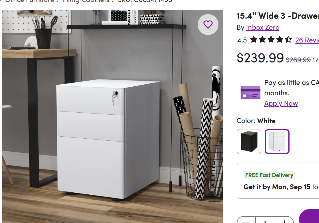 New 3-Drawer Filing Cabinet with Lock - photo 2