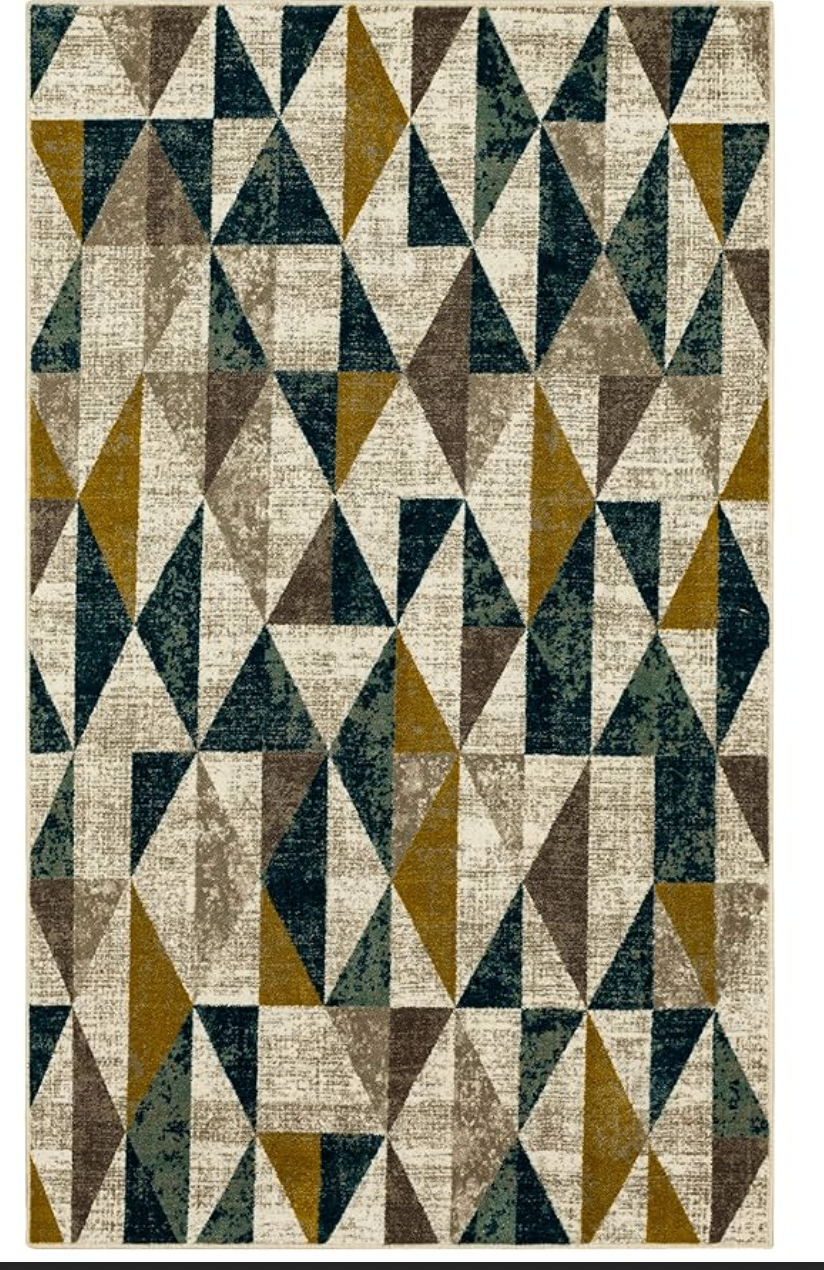 Area Rug Geometric - Green, Yellow, Grey & White