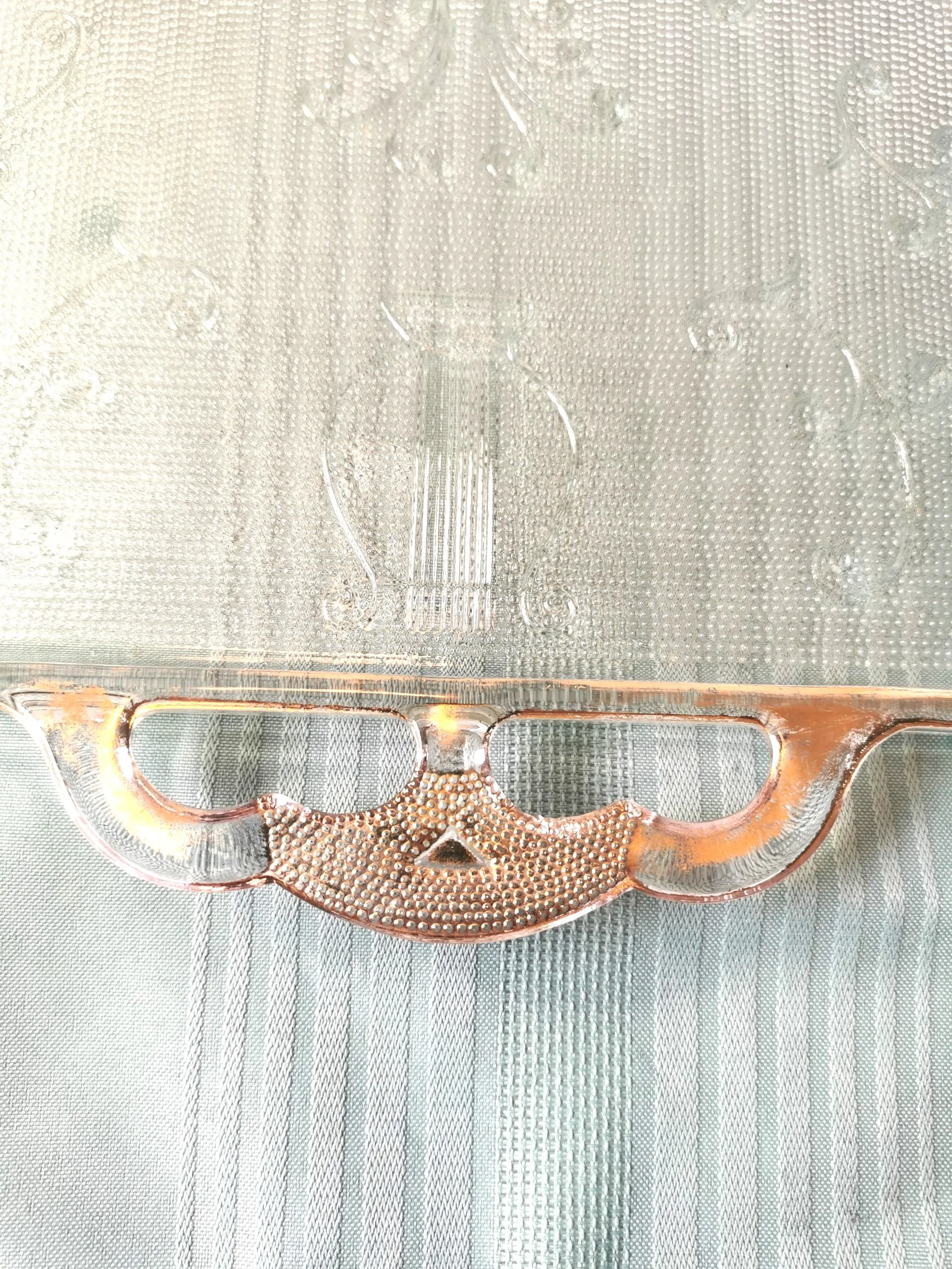 Jeannette Glass Tray Harp Texture Pressed Glass Gold Tinted Trim image indicator(2)