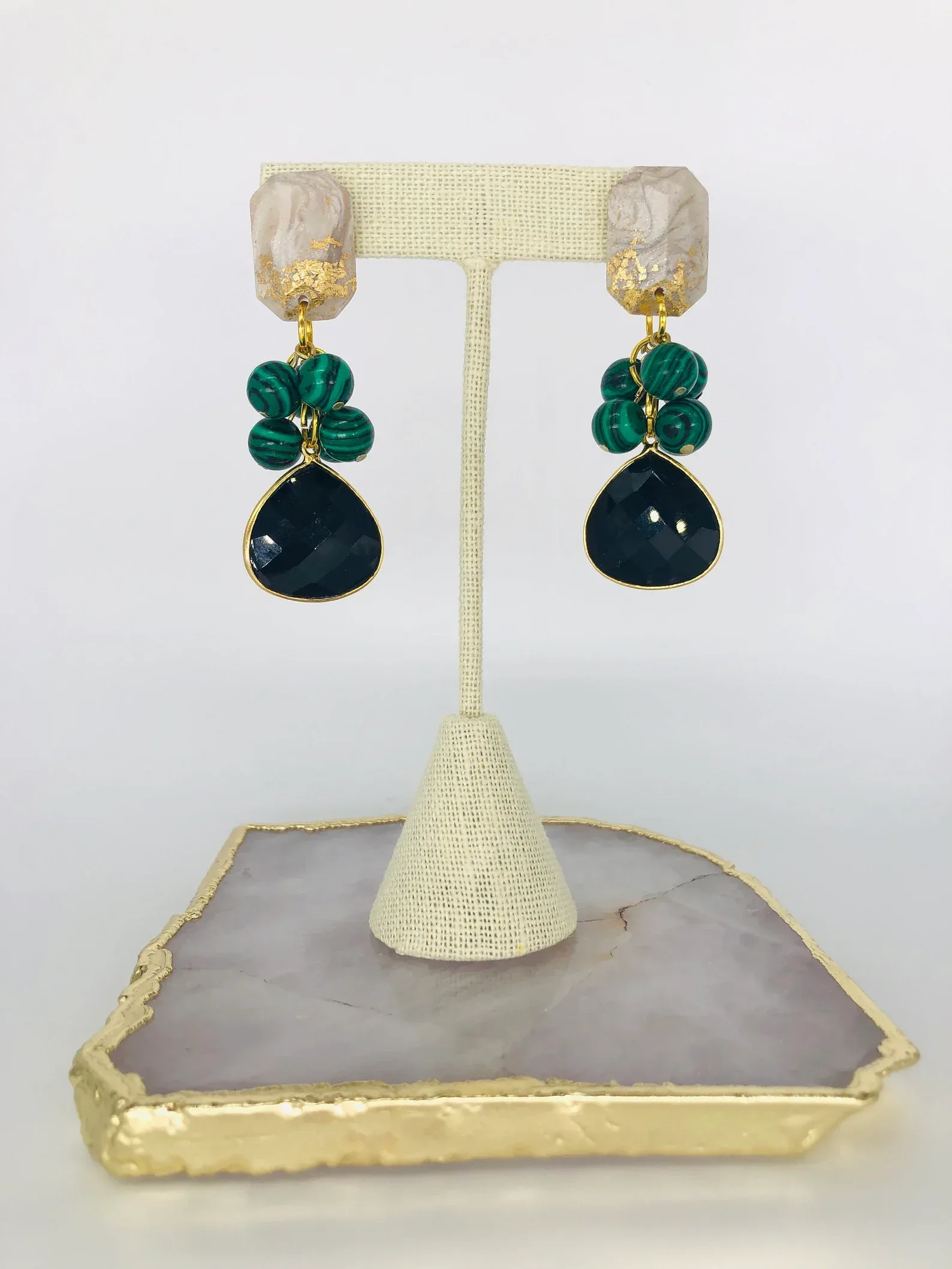 Malachite Onyx Dangle Earrings _ NEW thumbnail