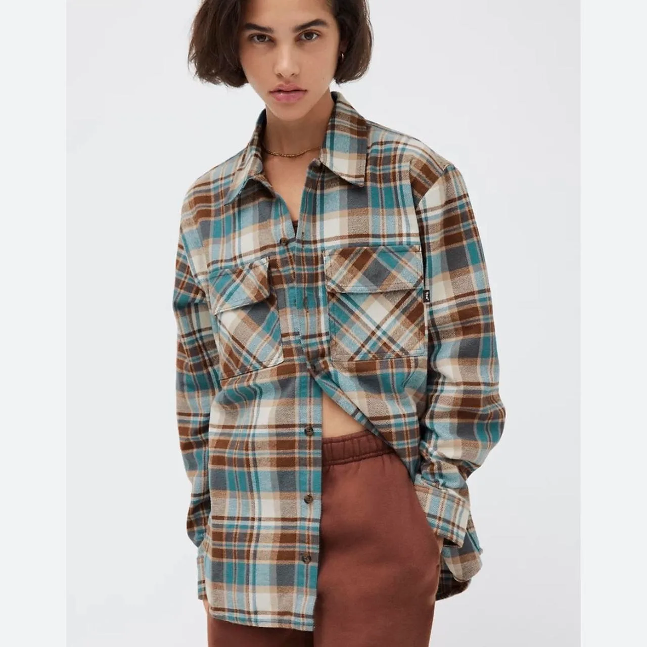 NWT Aritzia TNA Oversized Cotton Plaid Shirt - Sz 1 thumbnail