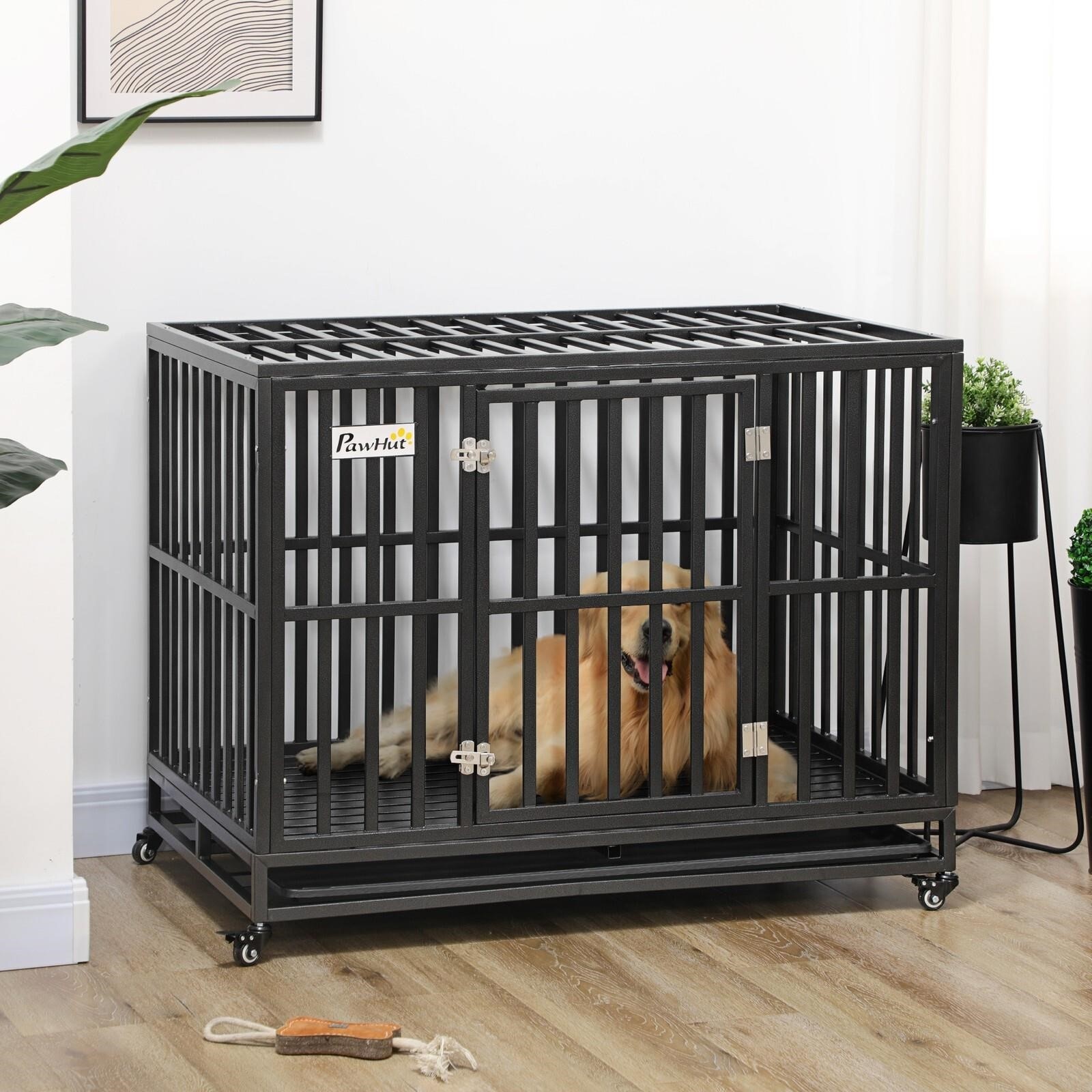 New PawHut 49" Heavy Duty Steel Dog Crate Kennel Cage w Wheels - photo 2