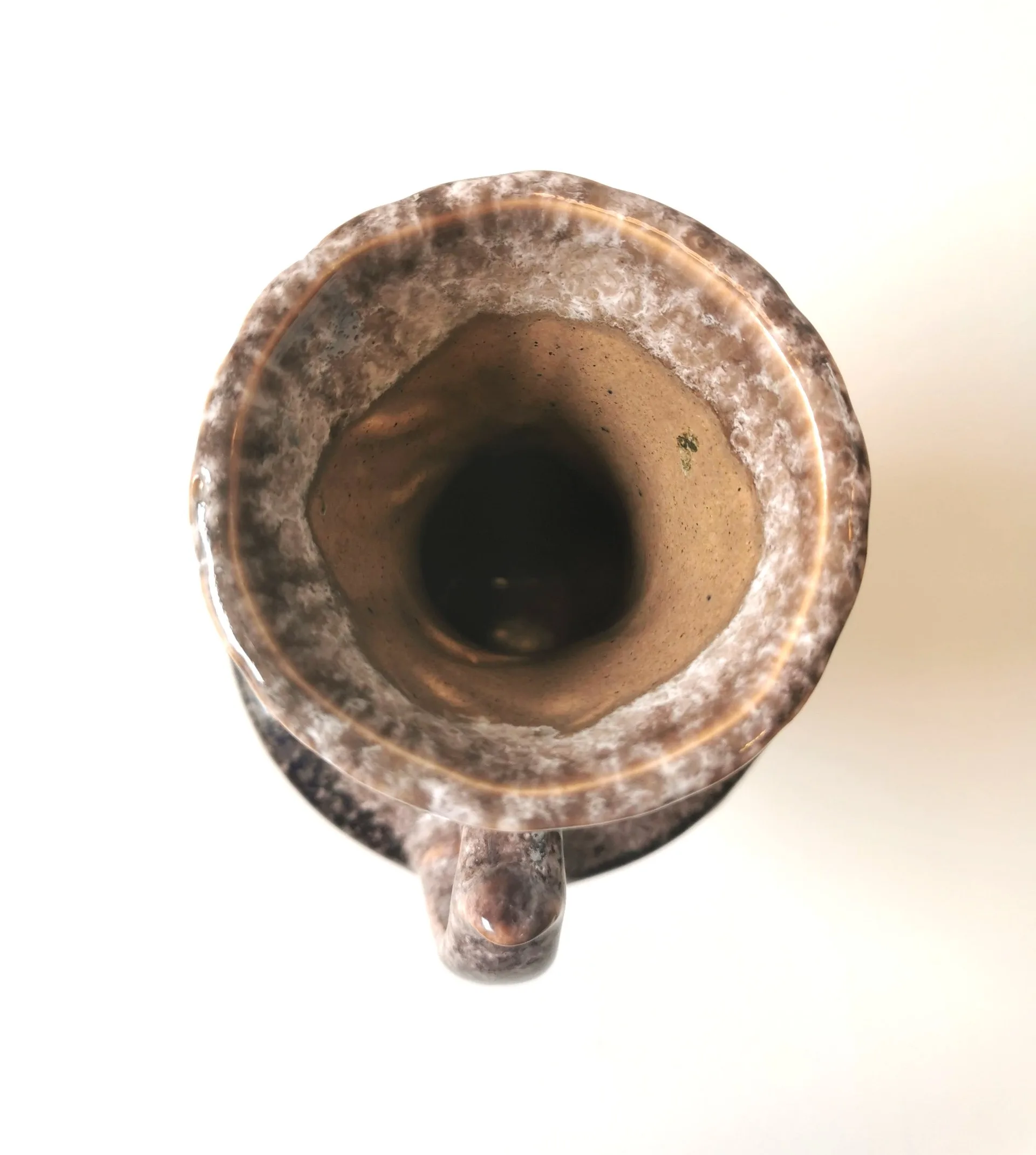 Vase Ceramic Brown Wite Drip Glaze MCM Ornate Double Handle 1960 image indicator(3)