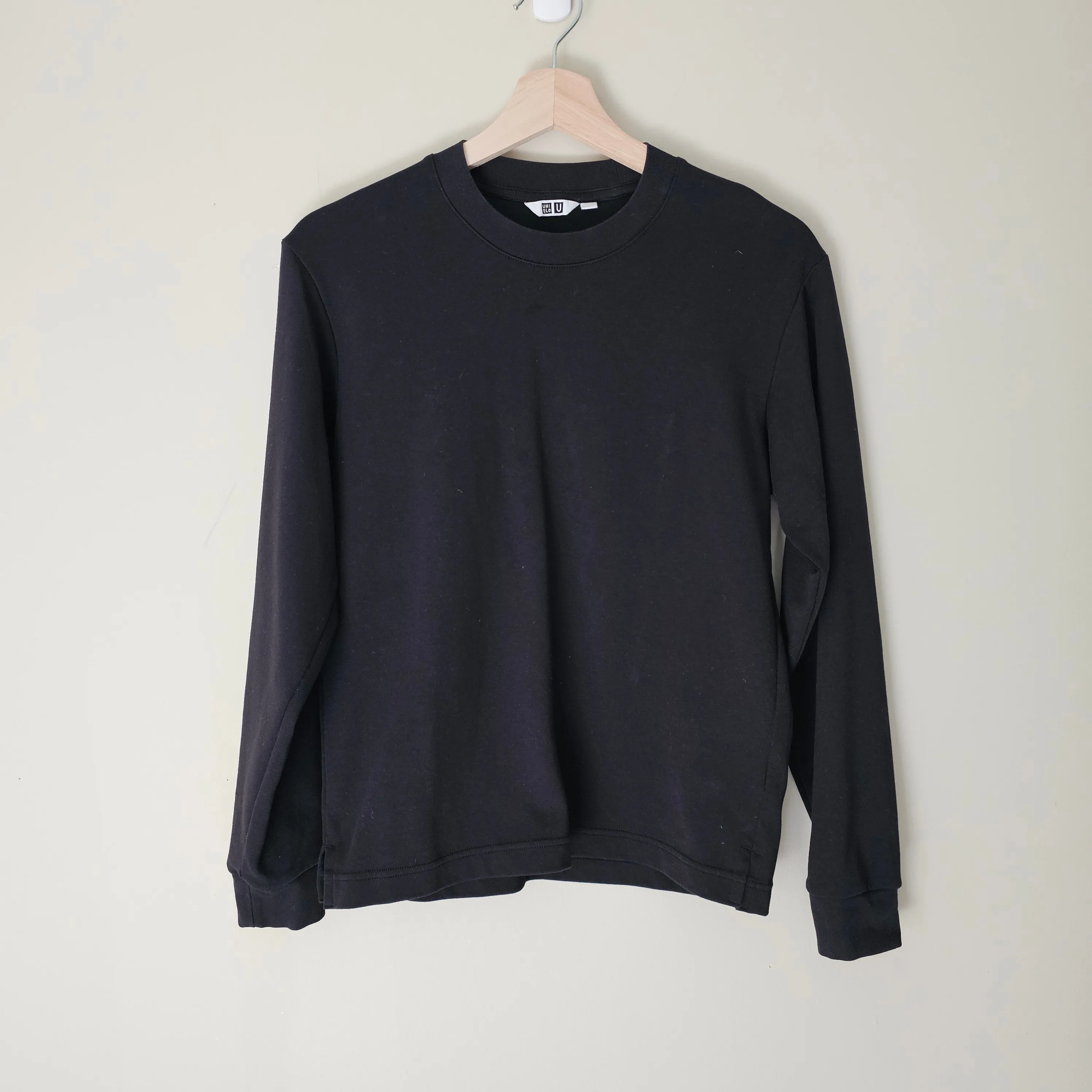 Uniqlo AIRism Cotton Crew Neck Long Sleeve - 2024 - Black-Sz XXS thumbnail