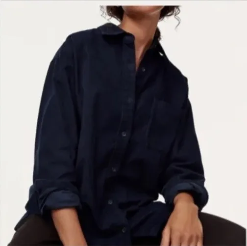 Aritzia Charlotte Corduroy Boyfriend Shirt - Royal Navy - Sz XS thumbnail