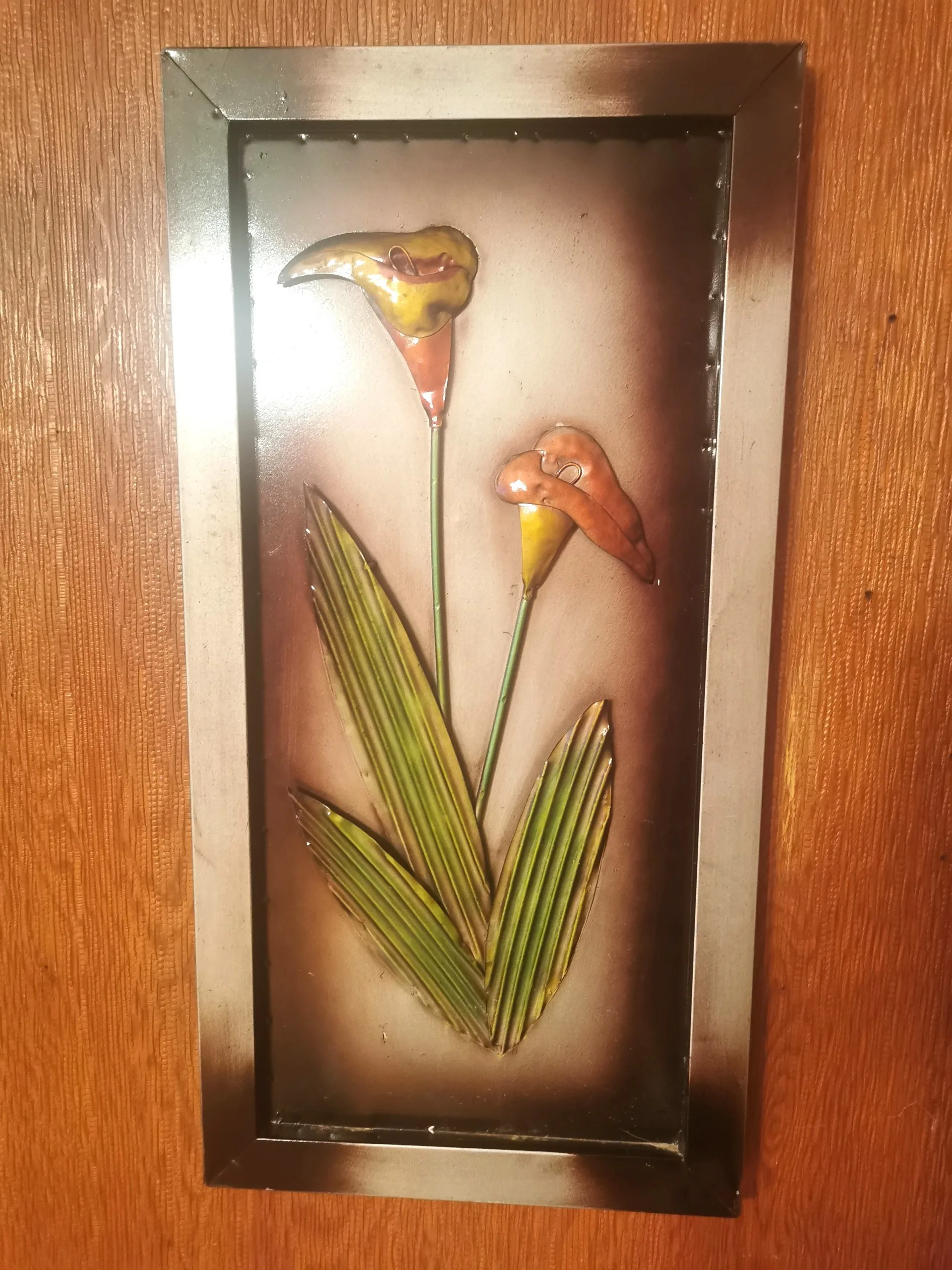 Vintage Steel Flower Wall Art - 1960s Floral Metal Art Panels image indicator(7)