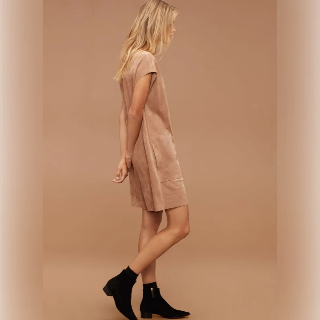 NWT Aritzia Wilfred Free Vegan-Suede Nori Dress - Camel - Sz XS thumbnail
