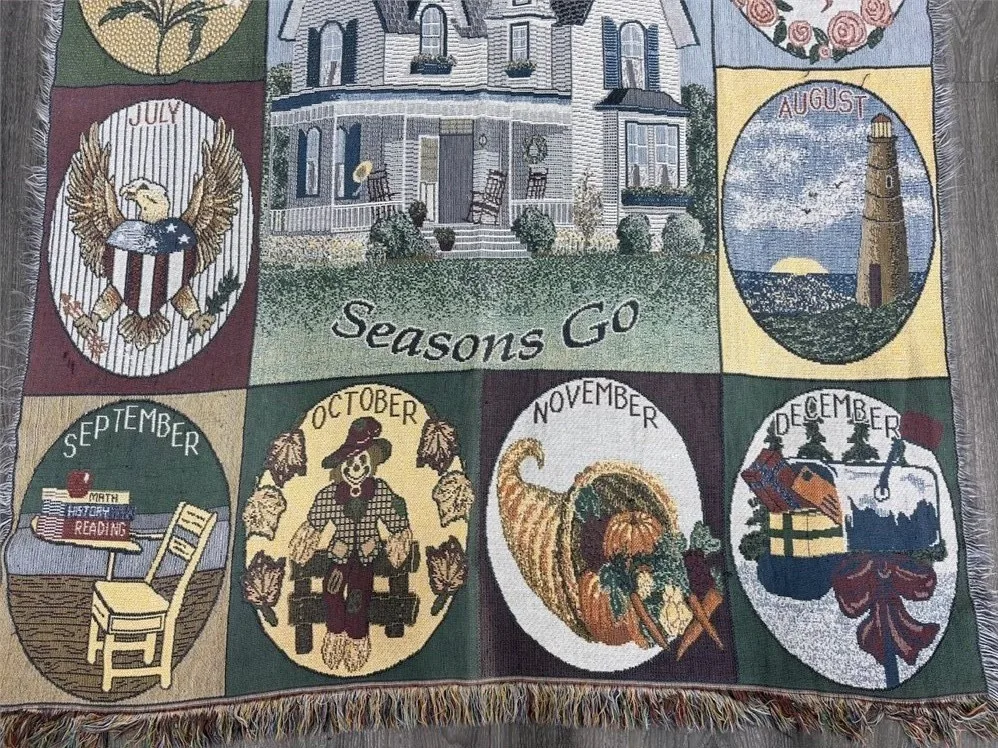 RARE VINTAGE “SEASONS COME, SEASONS GO” WOVEN TAPESTRY THROW image indicator(3)