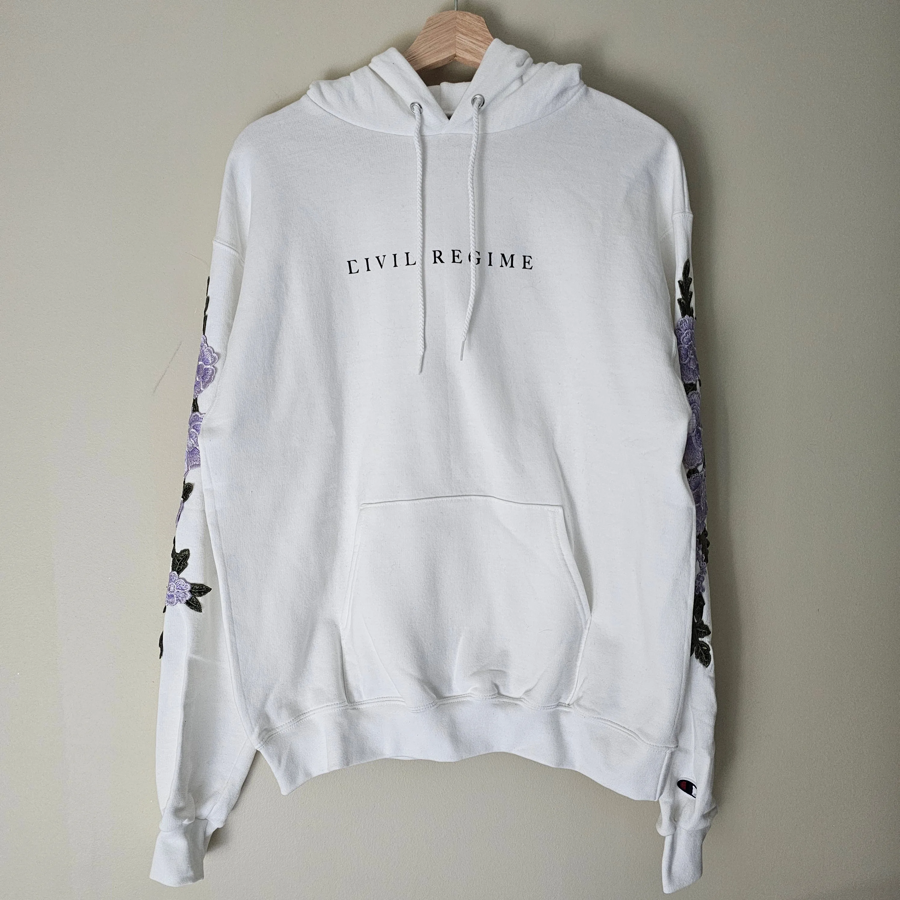 NWOT Civil Regime Champion Lilac Roses Hoodie - White Lilac - M thumbnail