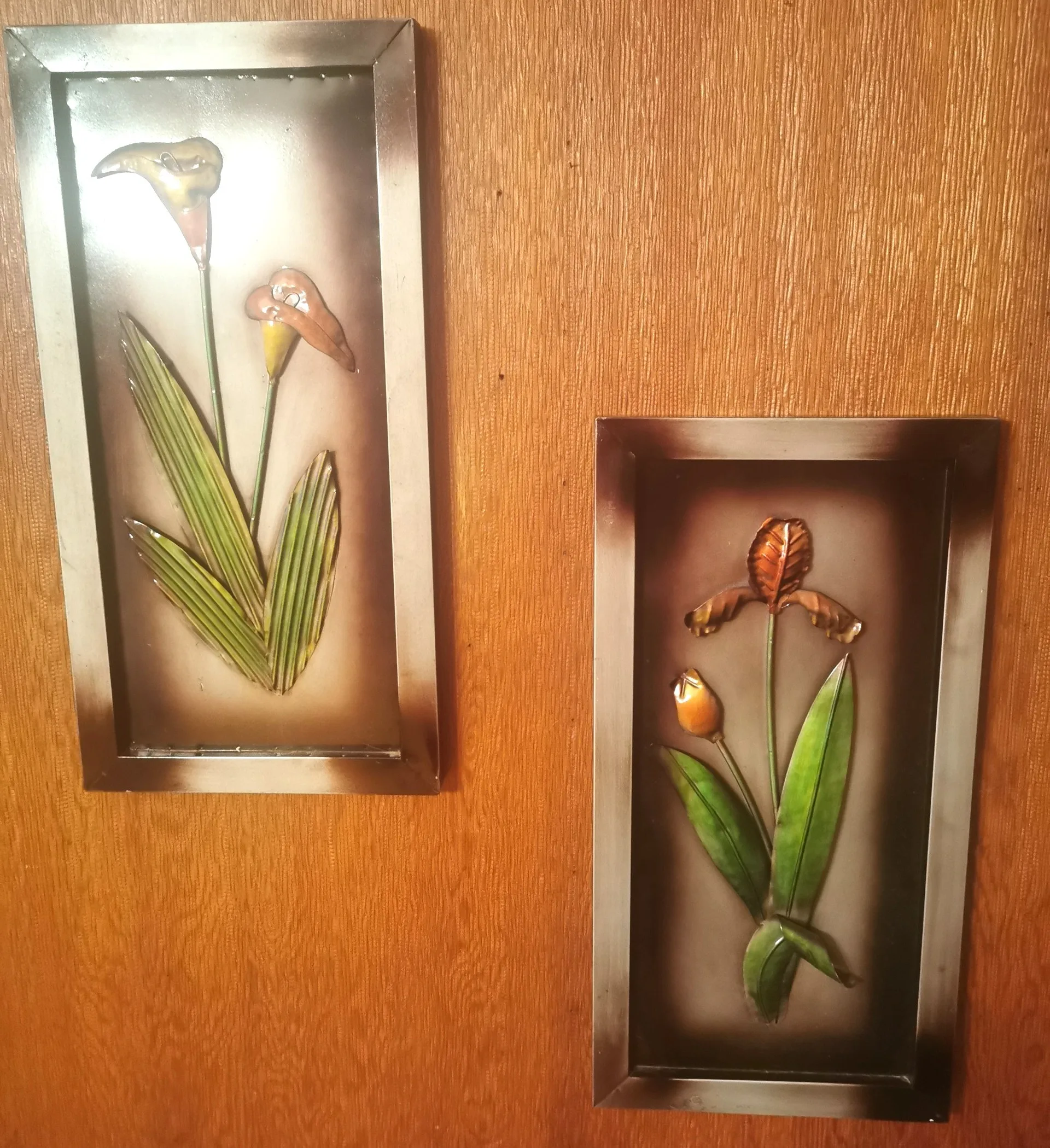 Vintage Steel Flower Wall Art - 1960s Floral Metal Art Panels image indicator(5)