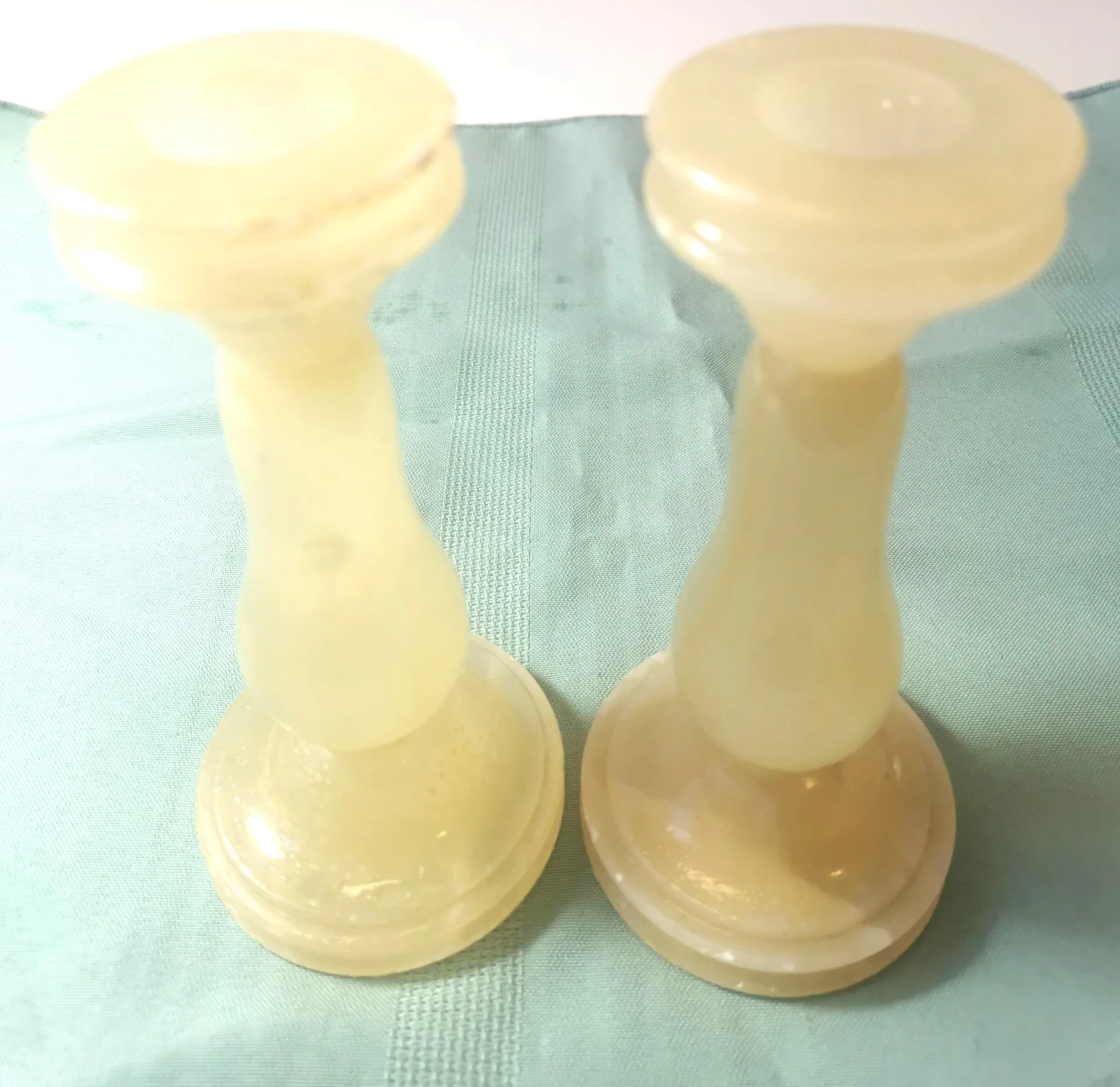 Alibaster Candle Holder Pair ONE DAMAGED Vintage Made in Italy image indicator(6)