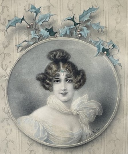 Antique R. R. von Wichera Gouache Portrait of Elegant Lady - photo 2