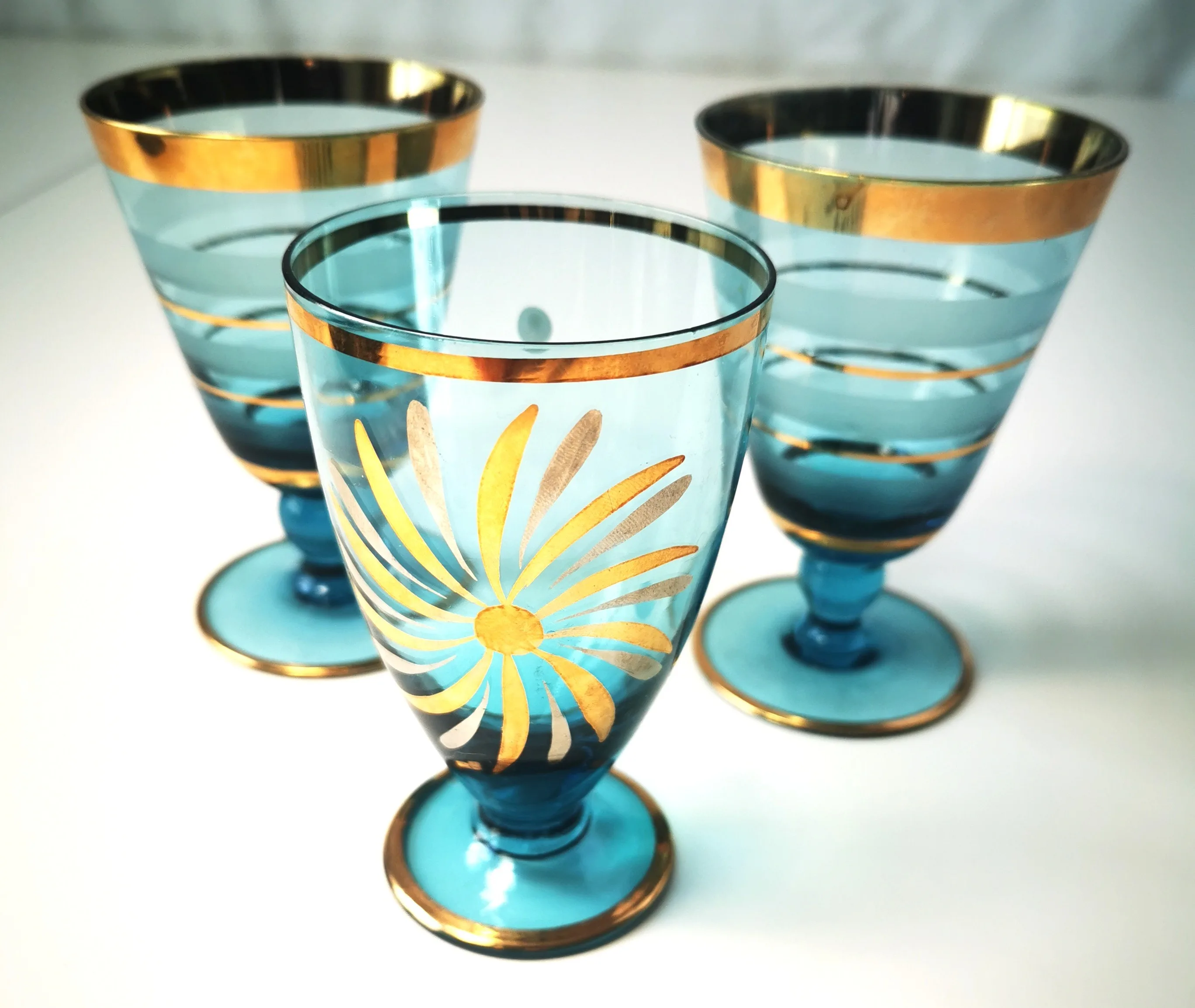 Turquoise Glassware with Gold Accents - Elegant Collectible Set image indicator(3)