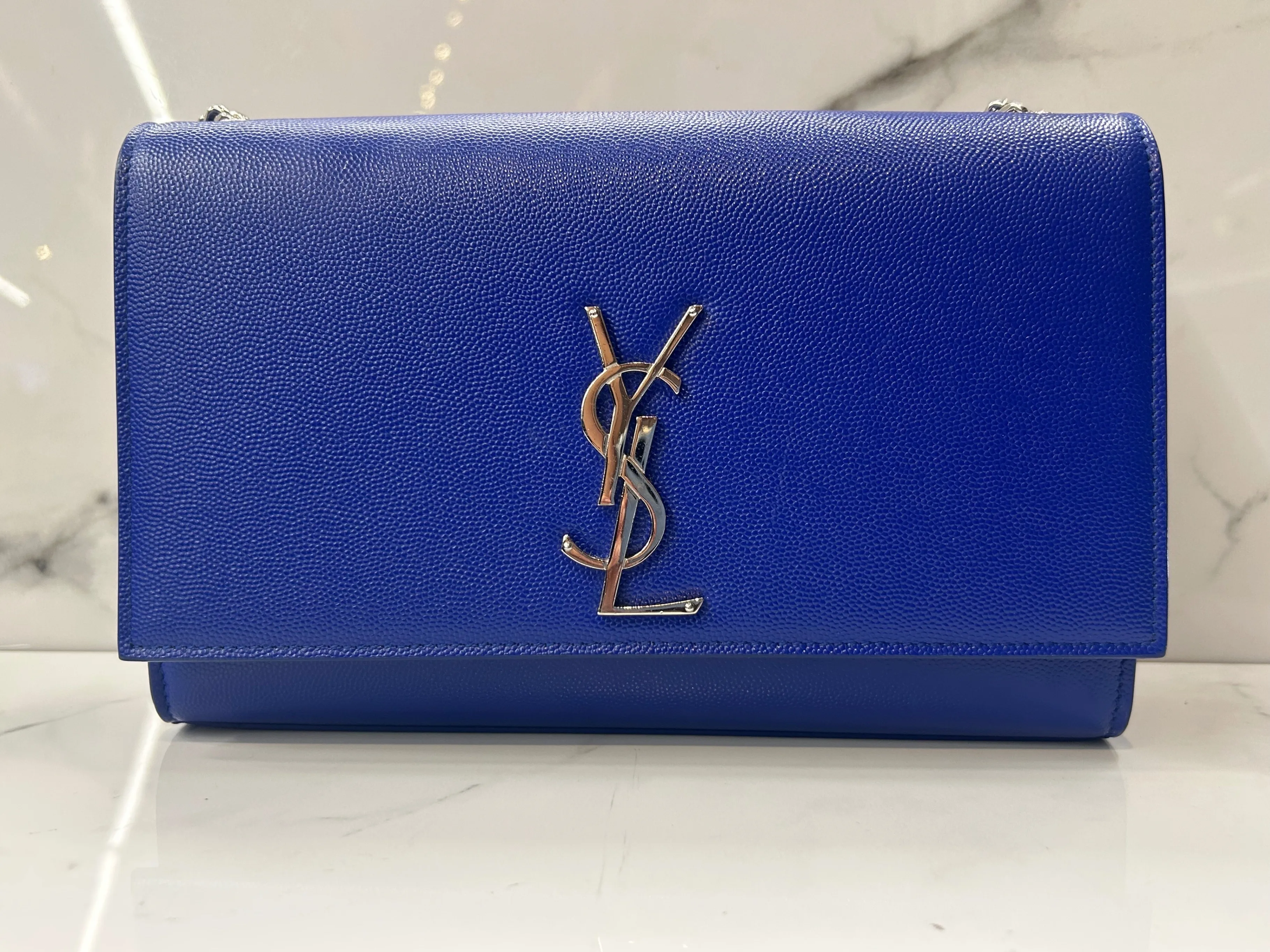 Saint Laurent YSL Kate Medium Satchel Blue Grained Leather thumbnail