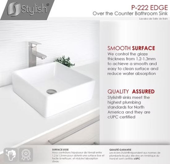 STYLISH 15'' Vessel Bathroom Sink EDGE P-222 - photo 3