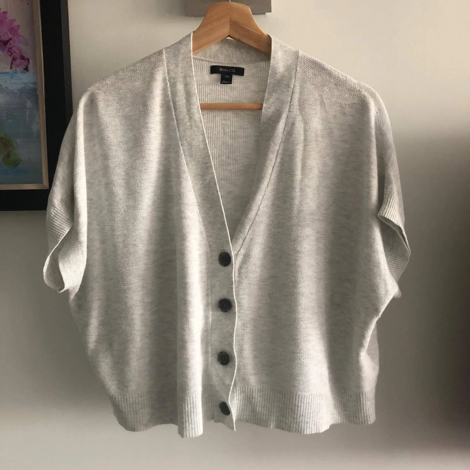 Light Grey Knitted Short-Sleeve Cardigan/Blouse / Size Medium image indicator(7)