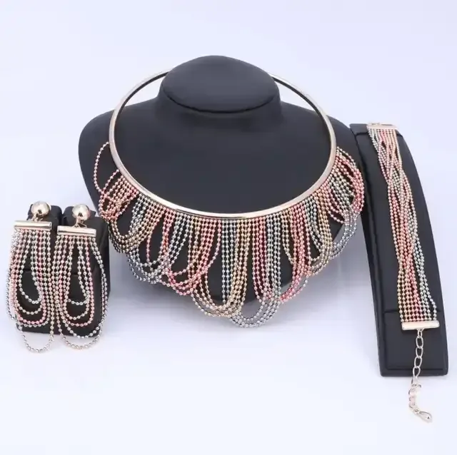 Modern Beads Statement Necklace Earrings Bracelet Tassel Dubai thumbnail