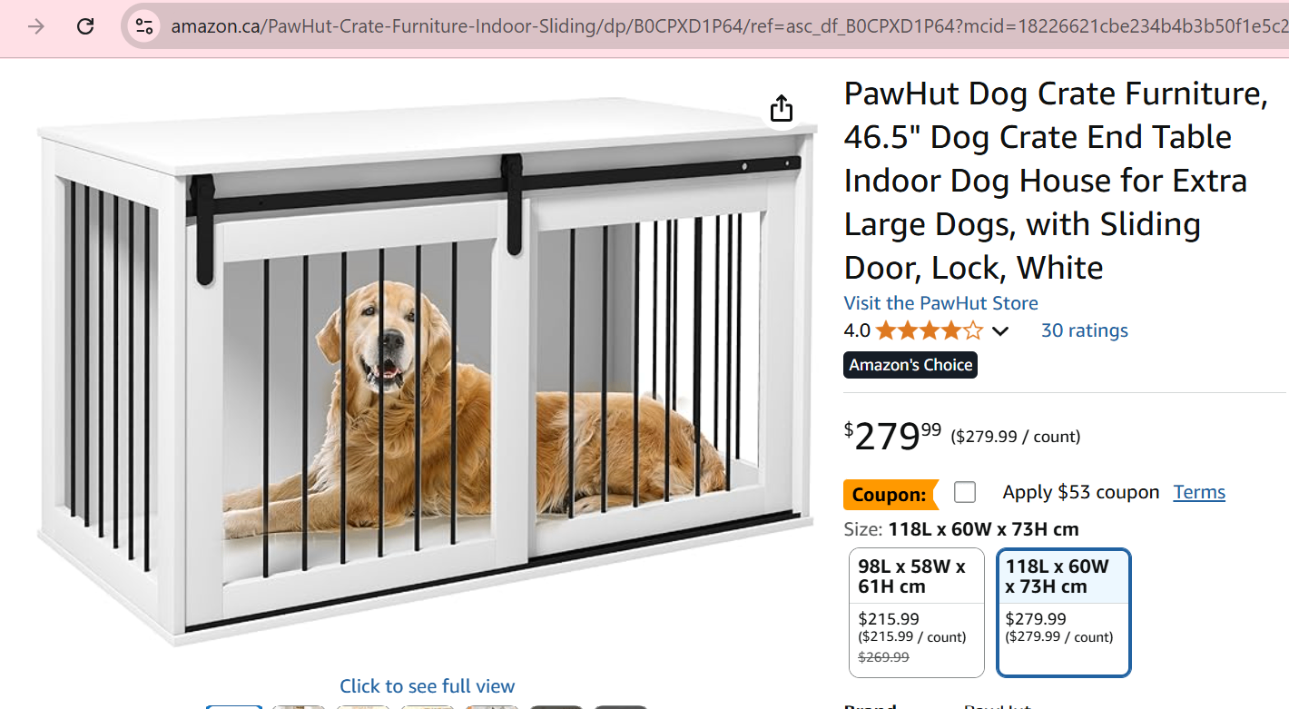 New PawHut 46.5" Dog Crate Furniture, End Side Table for XL Dogs
