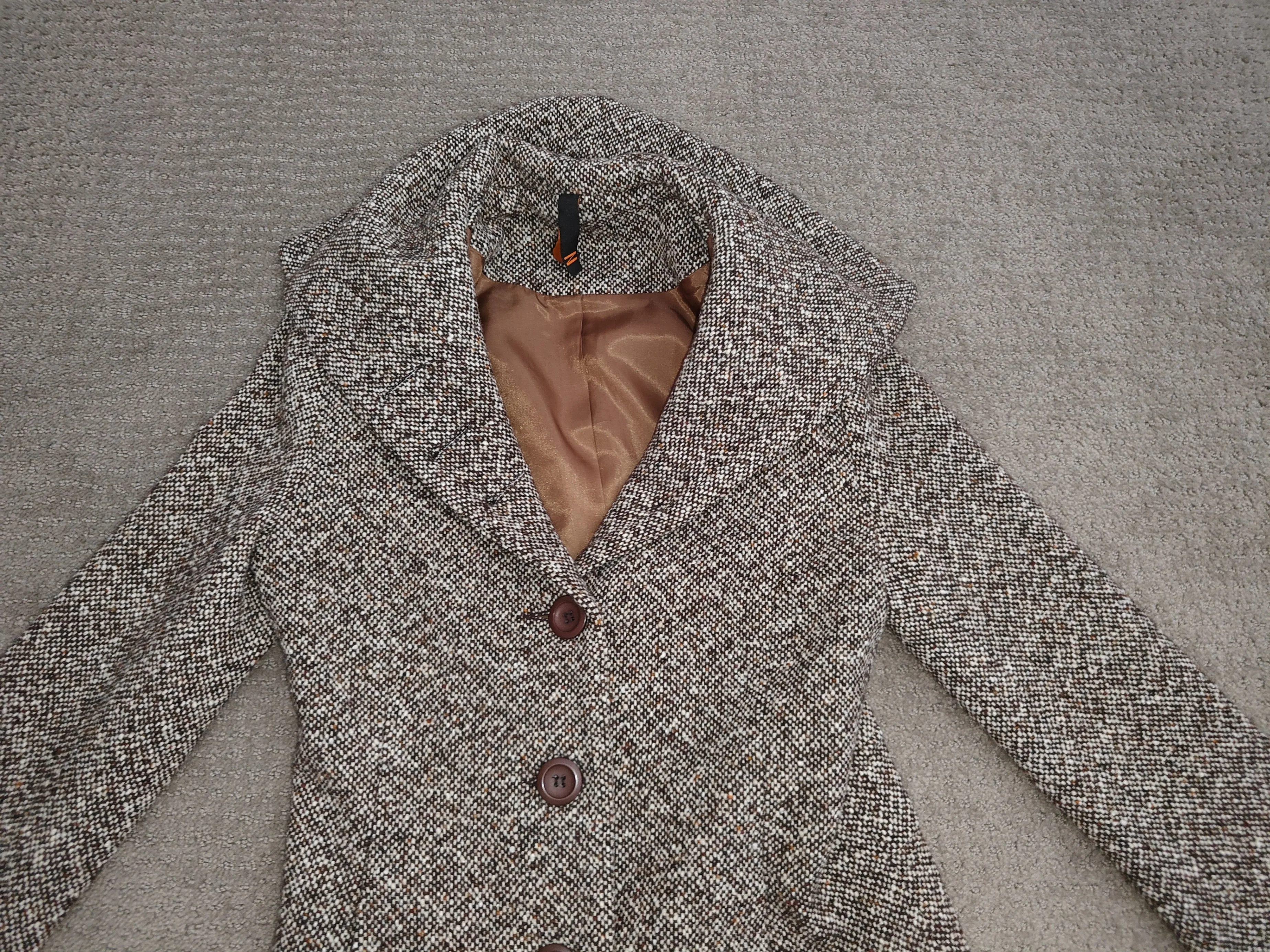 Women Wool Brown White Dress Button Coat Jacket - Size Medium image indicator(2)