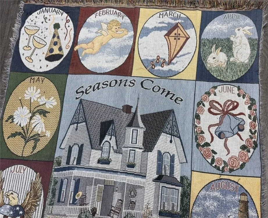RARE VINTAGE “SEASONS COME, SEASONS GO” WOVEN TAPESTRY THROW image indicator(2)