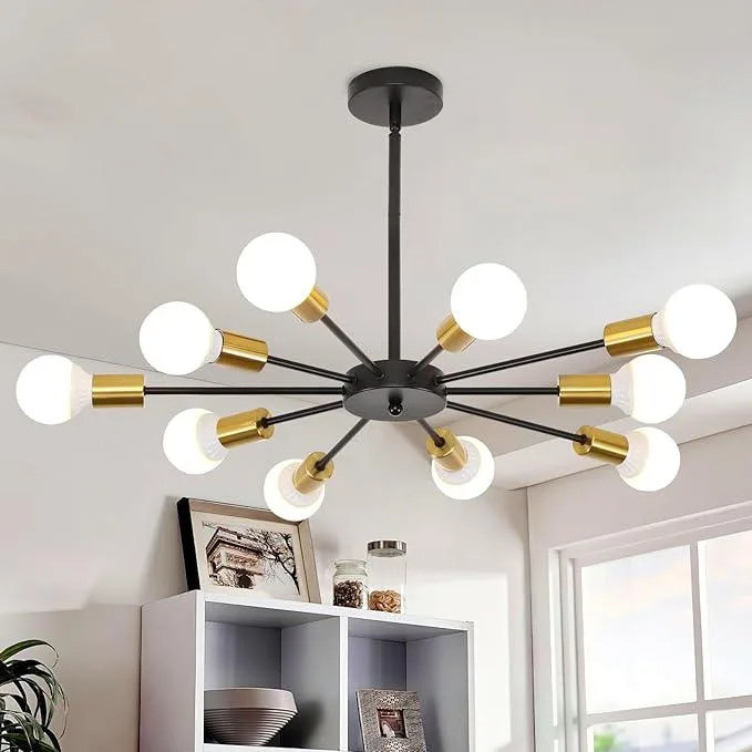 Sputnik Chandelier Fixture 10 Lights - Black & Gold thumbnail