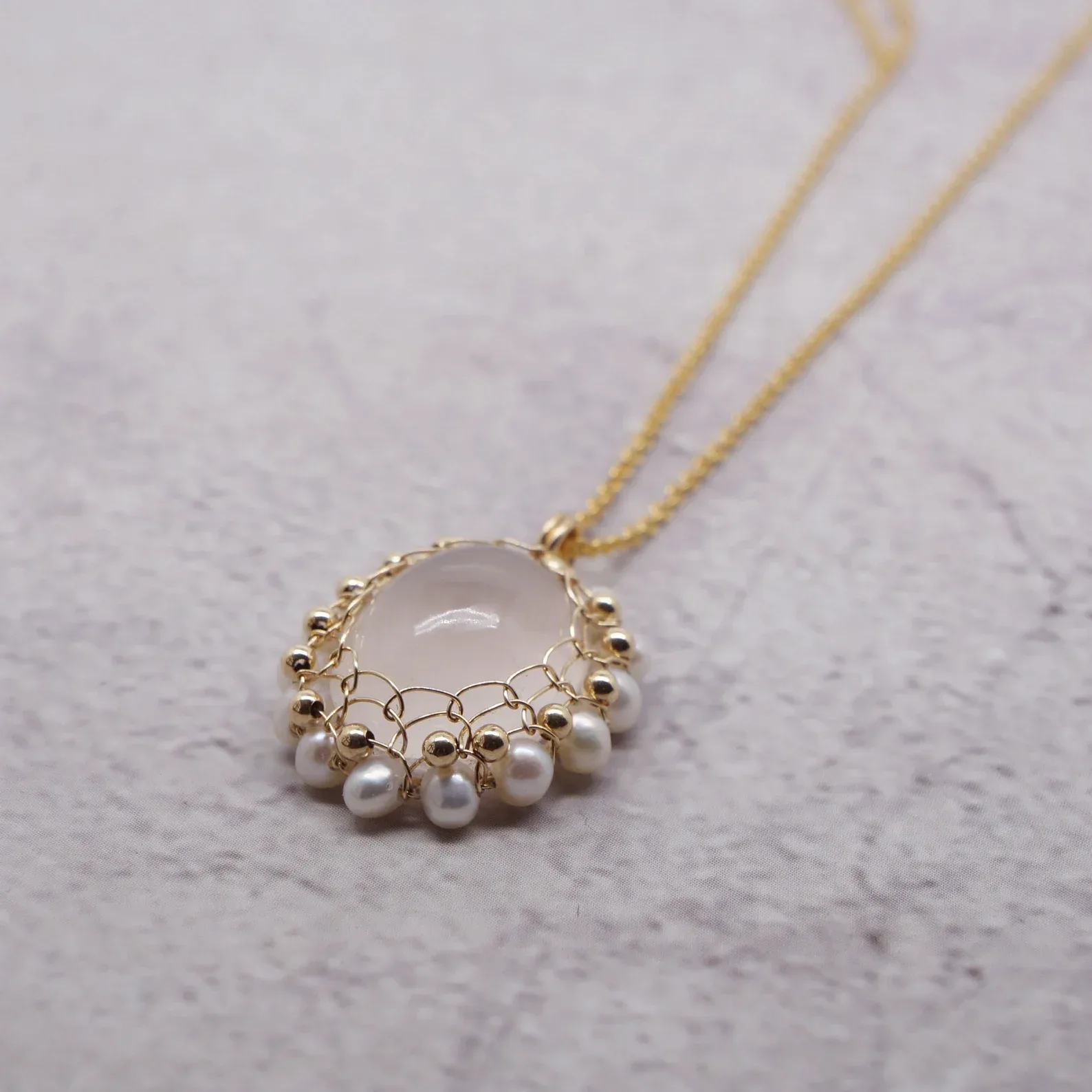 Dainty Rose Quartz Wire Wrapped Pendant 14k Gold Filled image indicator(5)