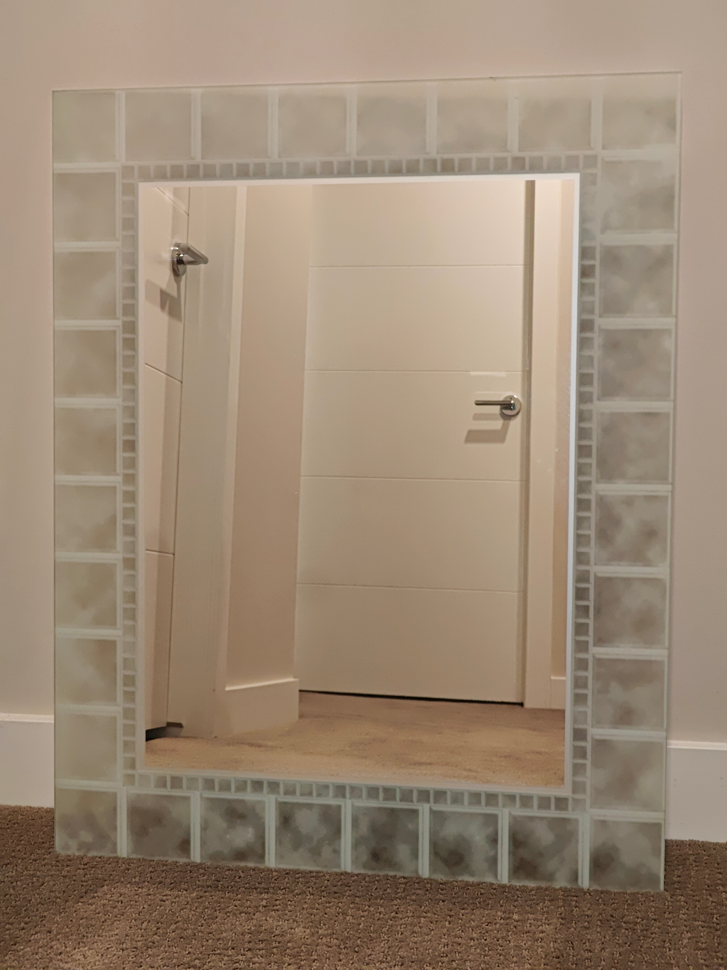 Stylish 29" x 23" Rectangular Head West Glass Block Wall Mirror