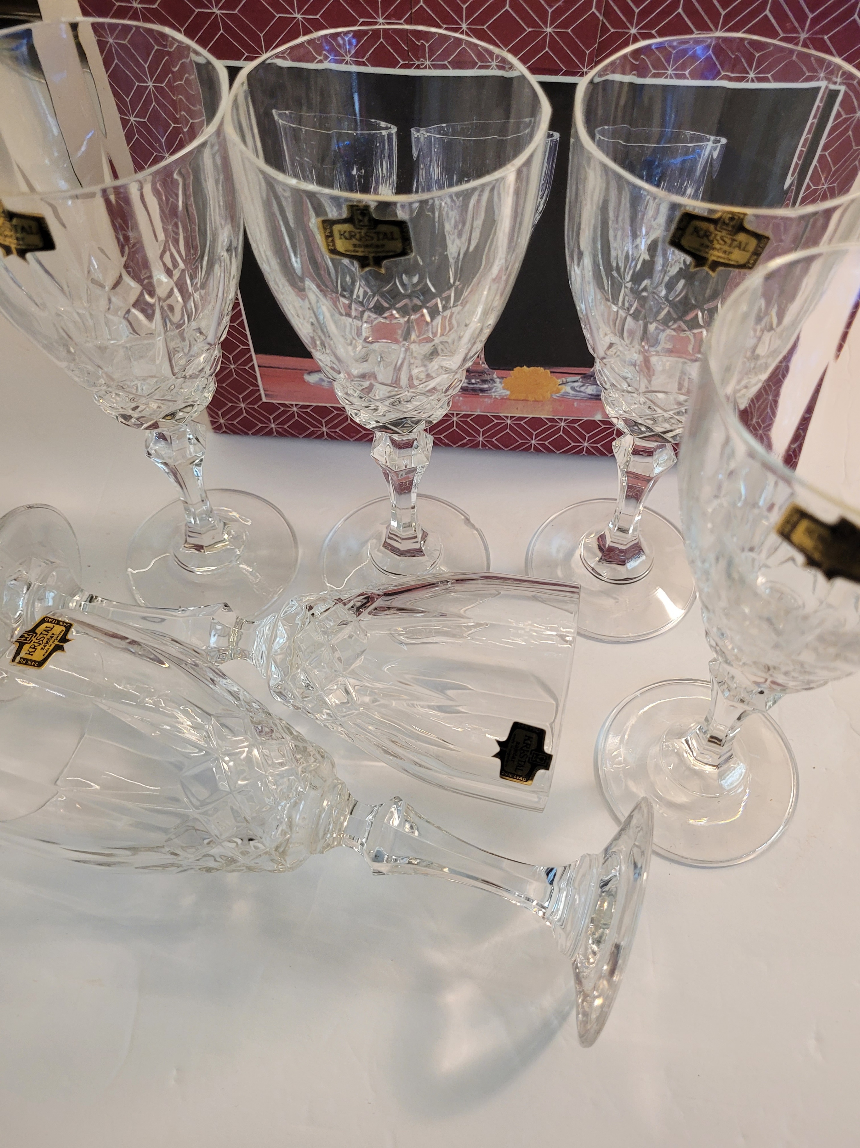 Boxed set of six (6) Crystal D'Adriana Nobility Wine Glasses