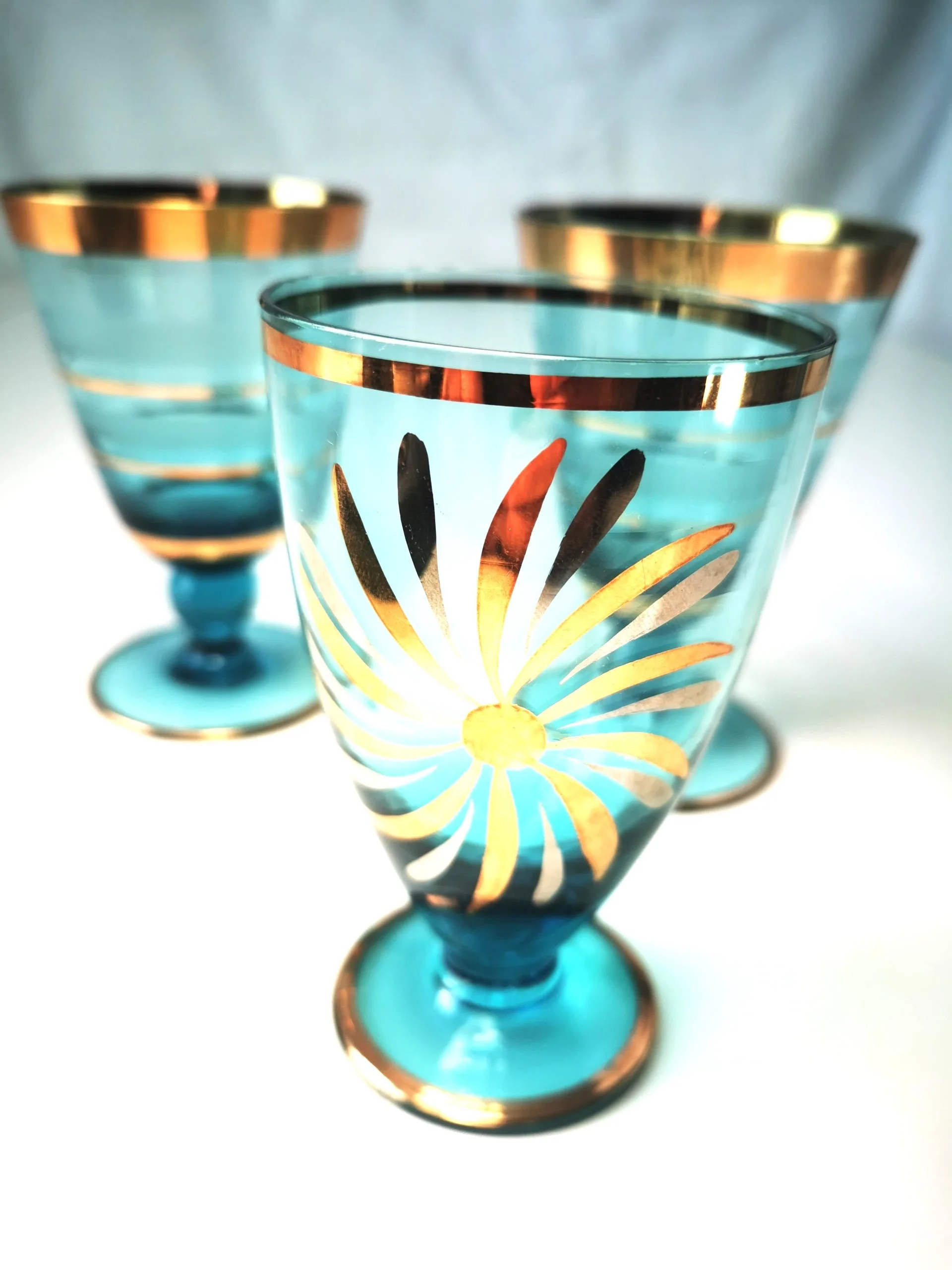 Turquoise Glassware with Gold Accents - Elegant Collectible Set image indicator(7)