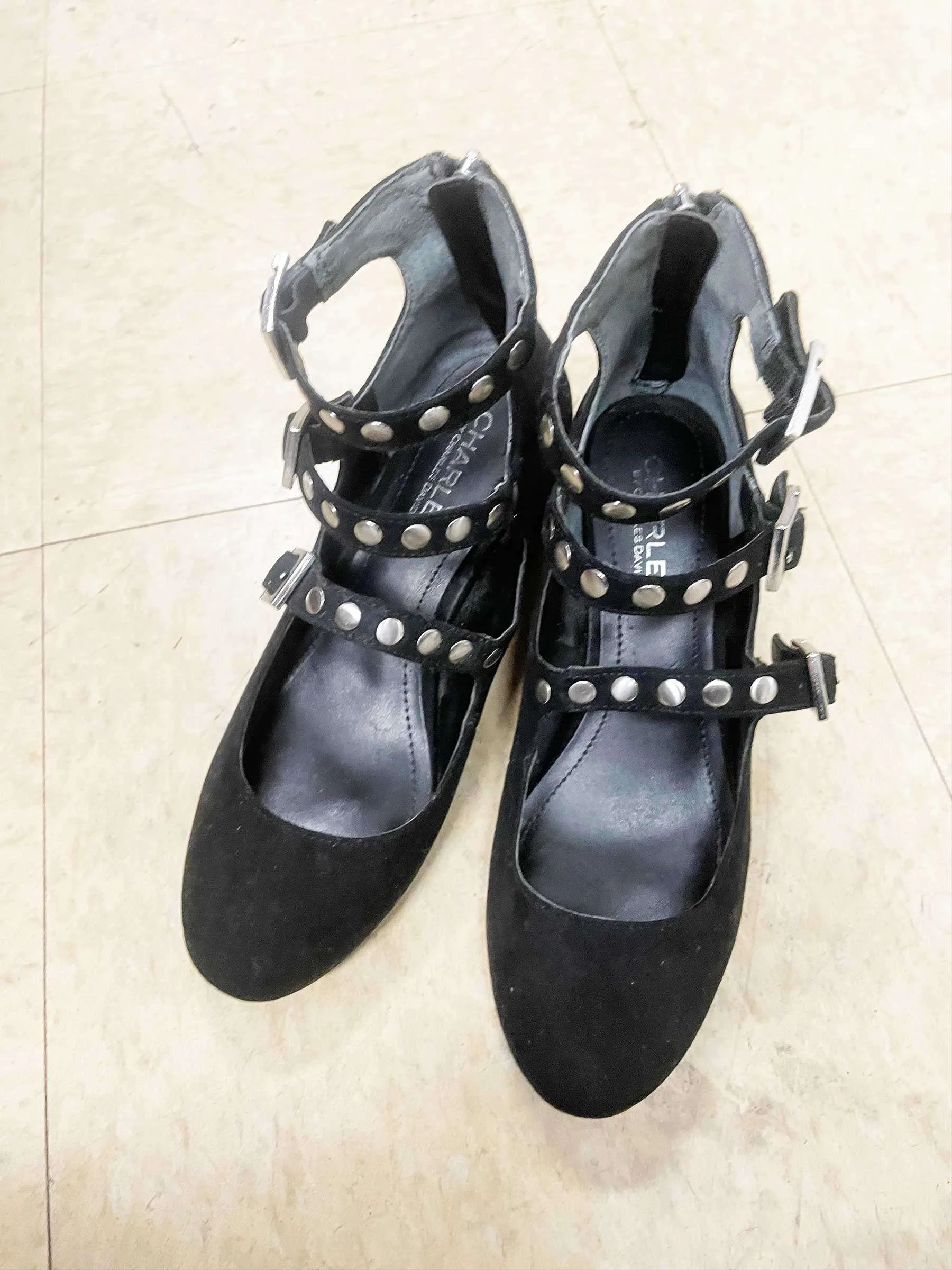 Charles by Charles David Studded 3-strap suede MaryJanes 6.5 thumbnail