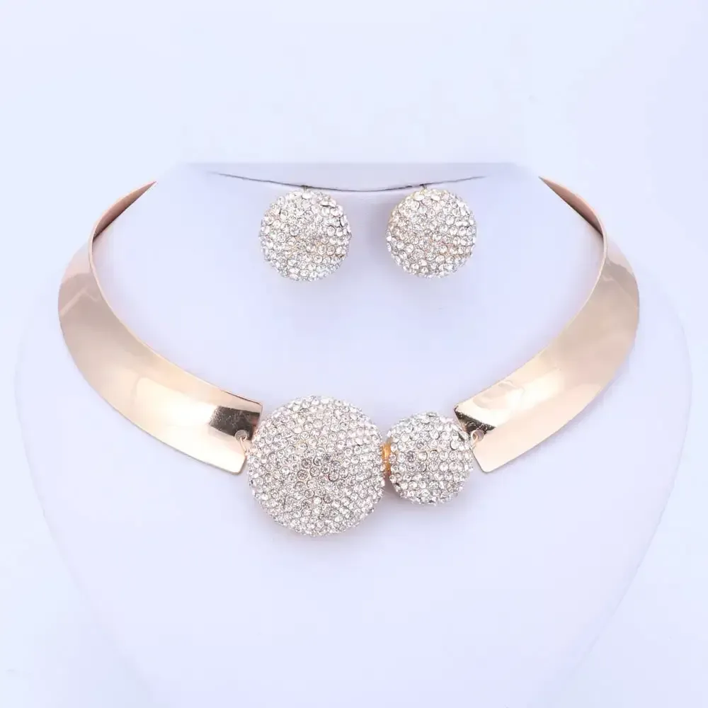 Choker Style Gold Jewelry Set with White Stones thumbnail