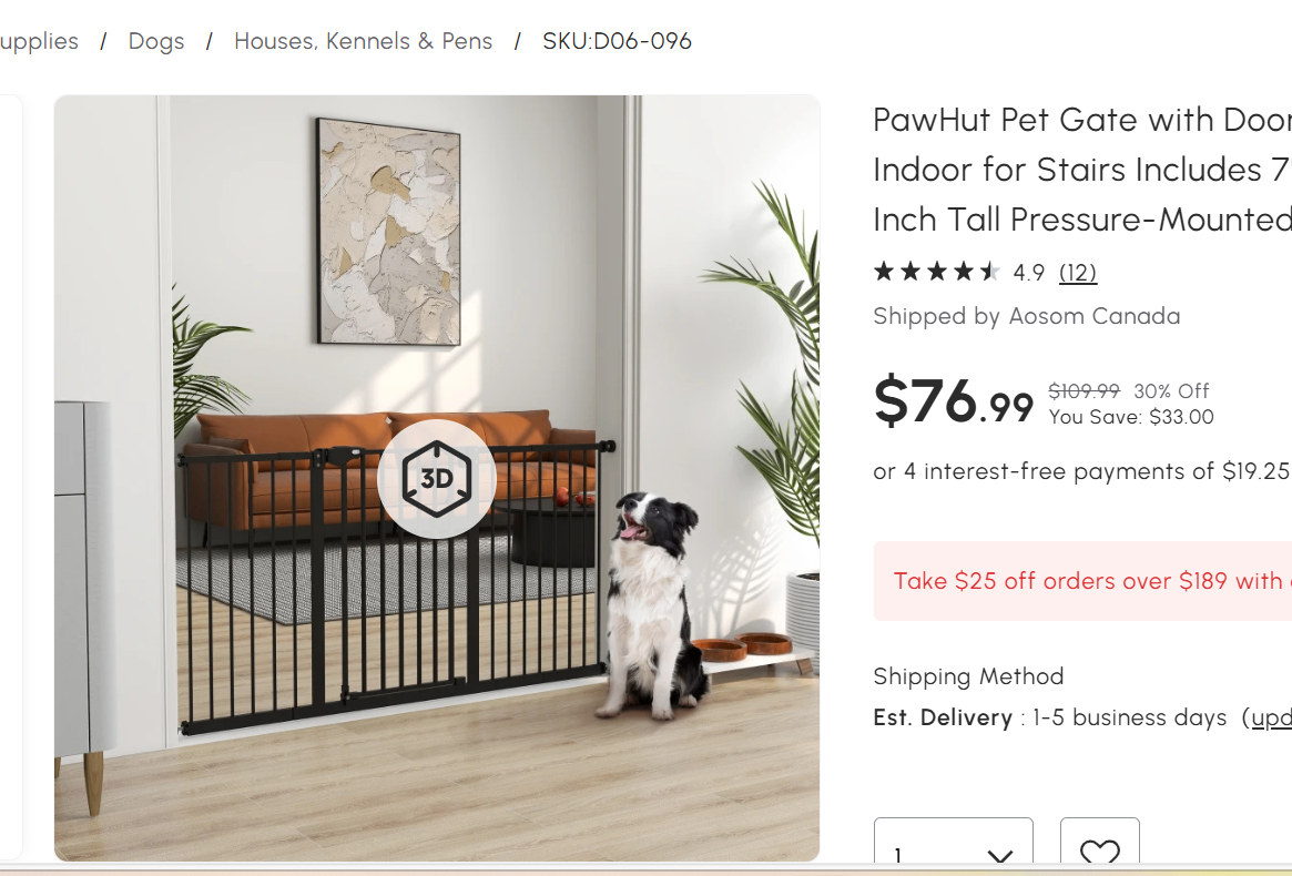 NEW-Pressure Fit Dog Gate for Stairs
