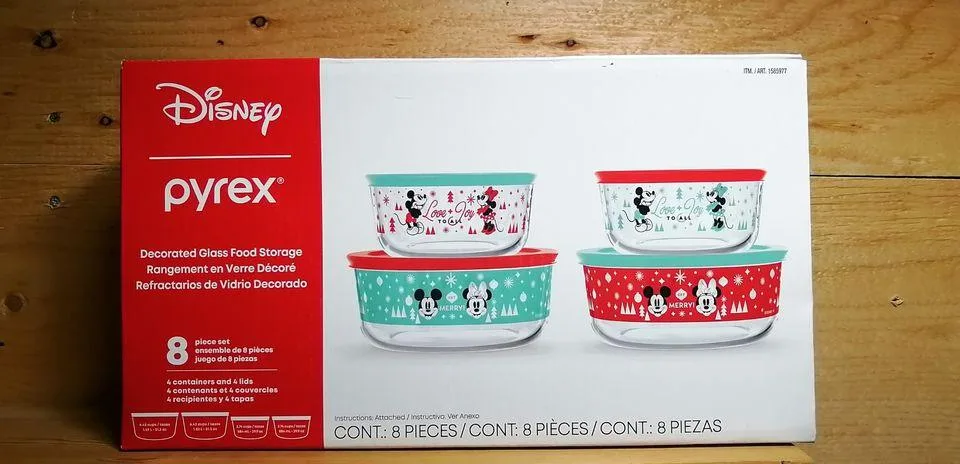 NEW SEALED Pyrex Mickey Minnie Christmas Glass Storage Set thumbnail