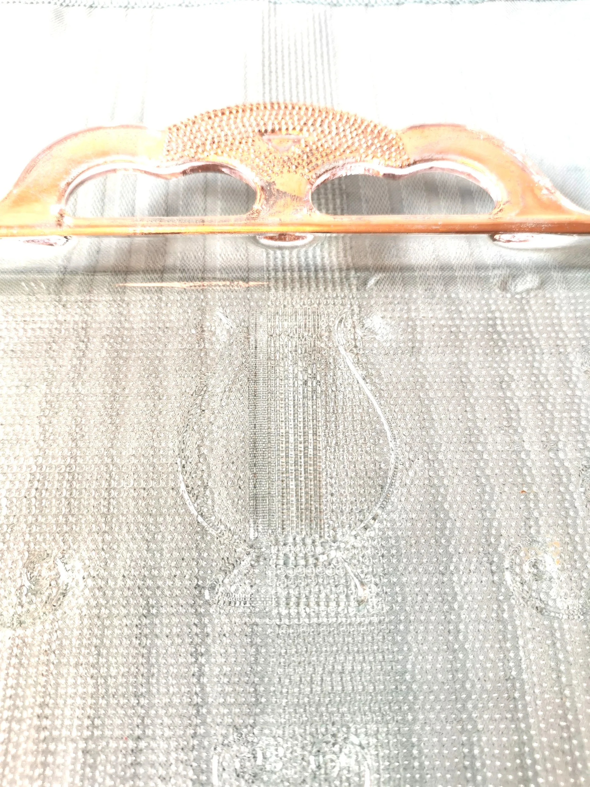 Jeannette Glass Tray Harp Texture Pressed Glass Gold Tinted Trim image indicator(4)