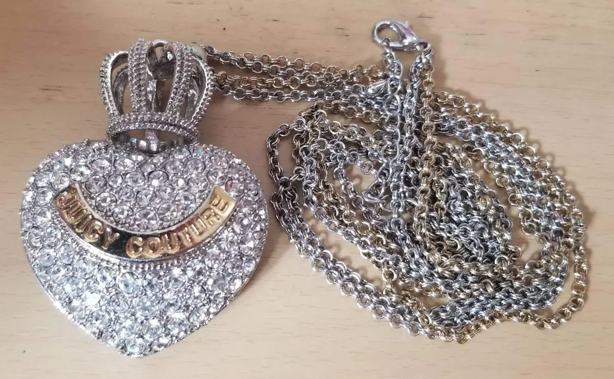 Juicy Couture Crown Heart Pendant Necklace – Rhinestone Logo thumbnail