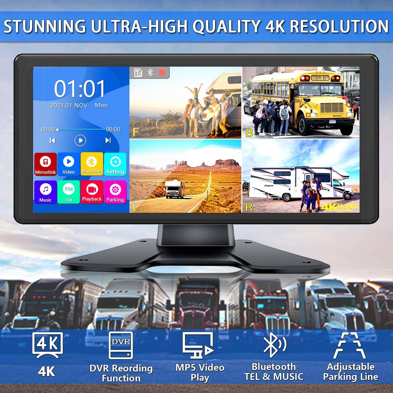RV Backup Camera System with 10.36'' 4K Monitor - 4 HD 1080P - photo 3