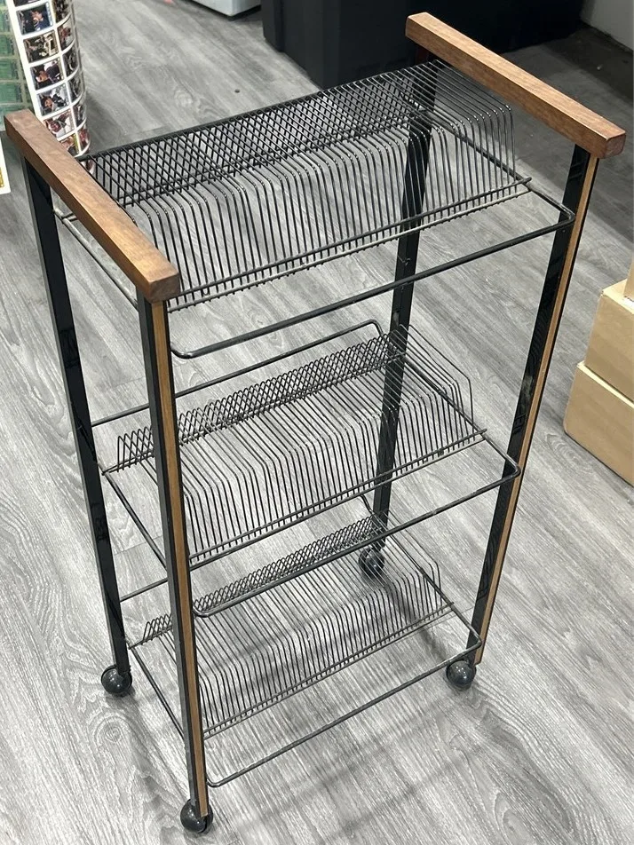 Vintage Rolling Record Stand – Mid-Century Vinyl Rack 37” Tall image indicator(2)