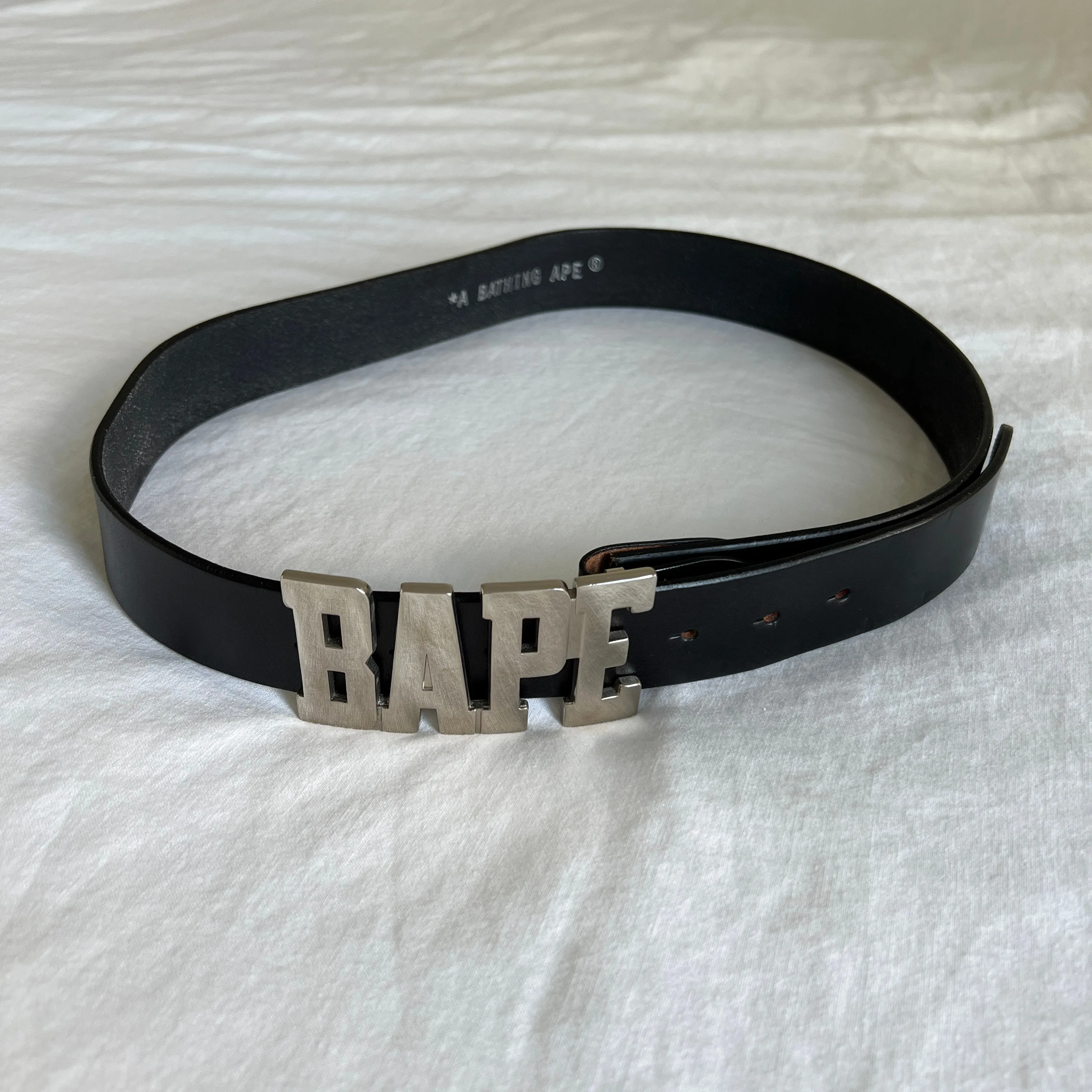 BAPE Silver Belt Buckle with Black Leather Belt - Made in Japan image indicator(2)