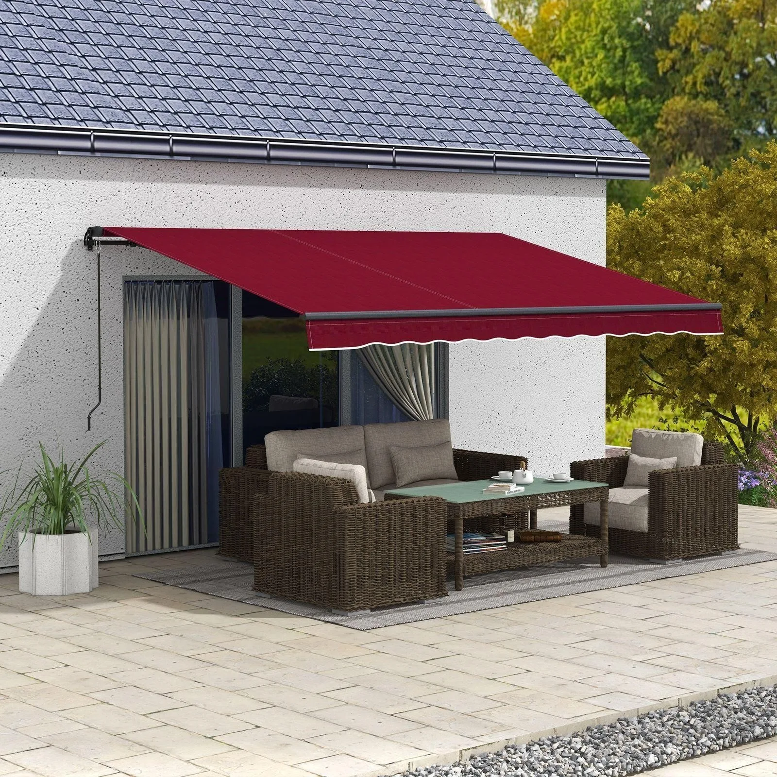 Brand New: Awning, 13' x 10' Manual Retractable Awning, Red thumbnail
