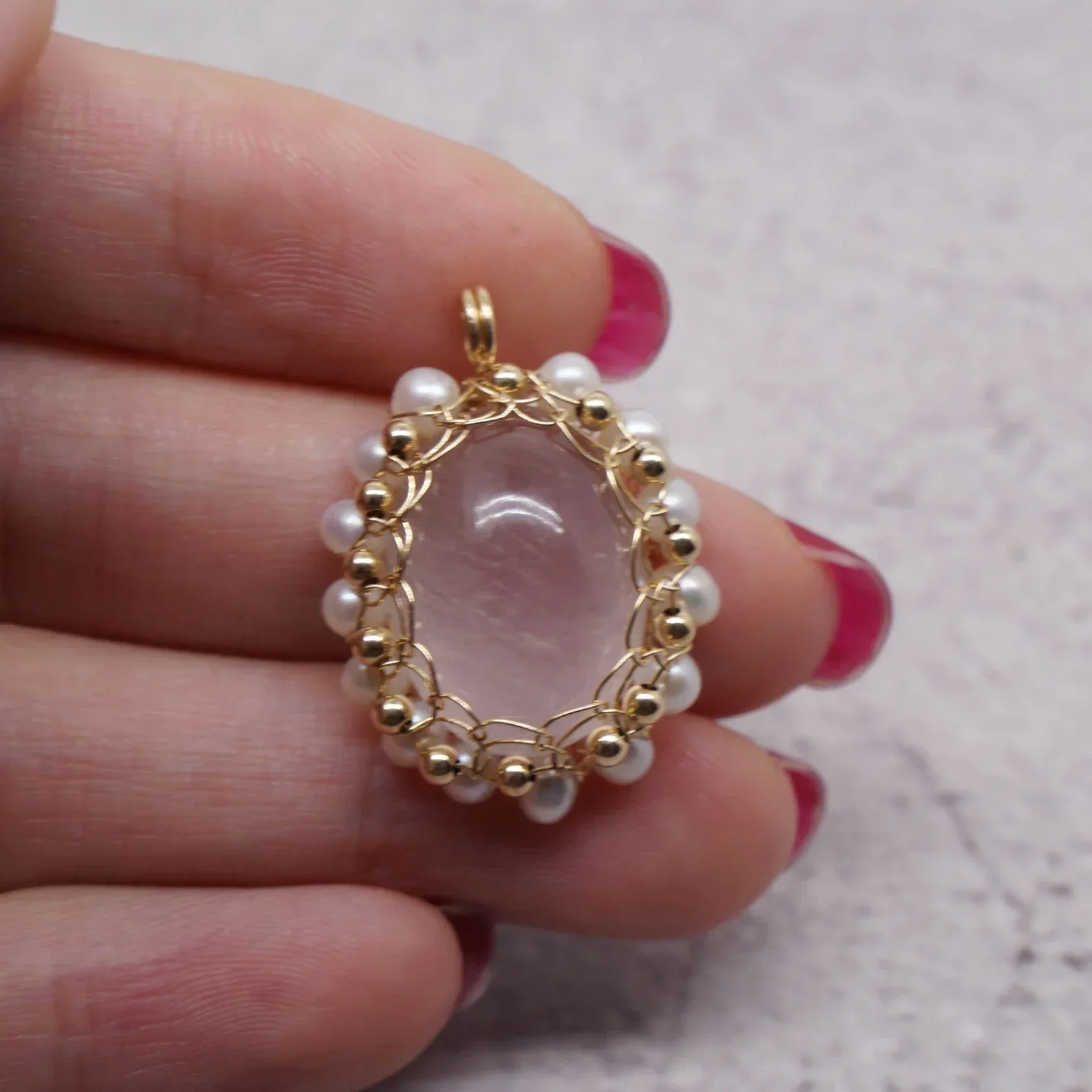 Dainty Rose Quartz Wire Wrapped Pendant 14k Gold Filled thumbnail