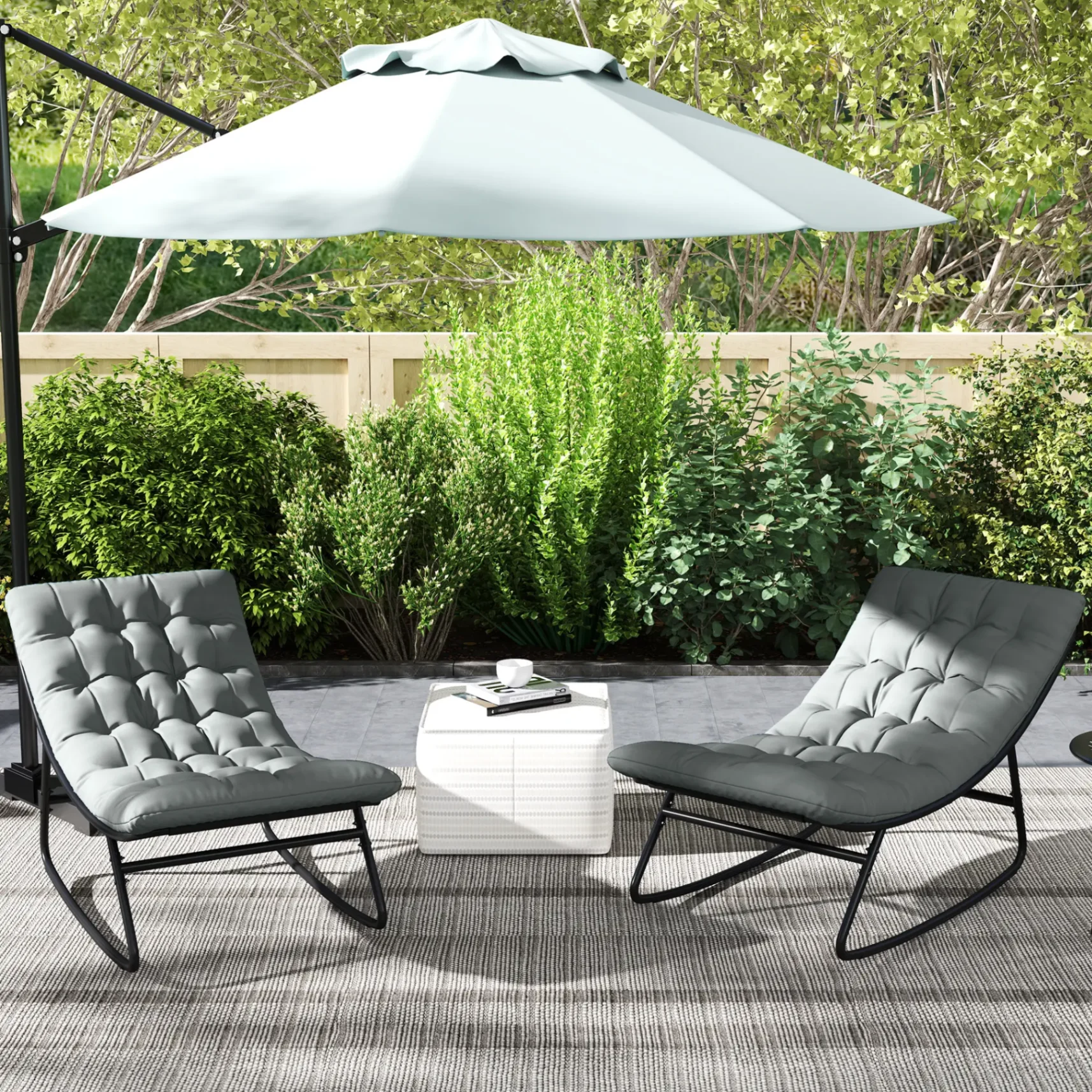 Outsunny Outdoor Patio Rocking Chair Set of 2 with Cushion